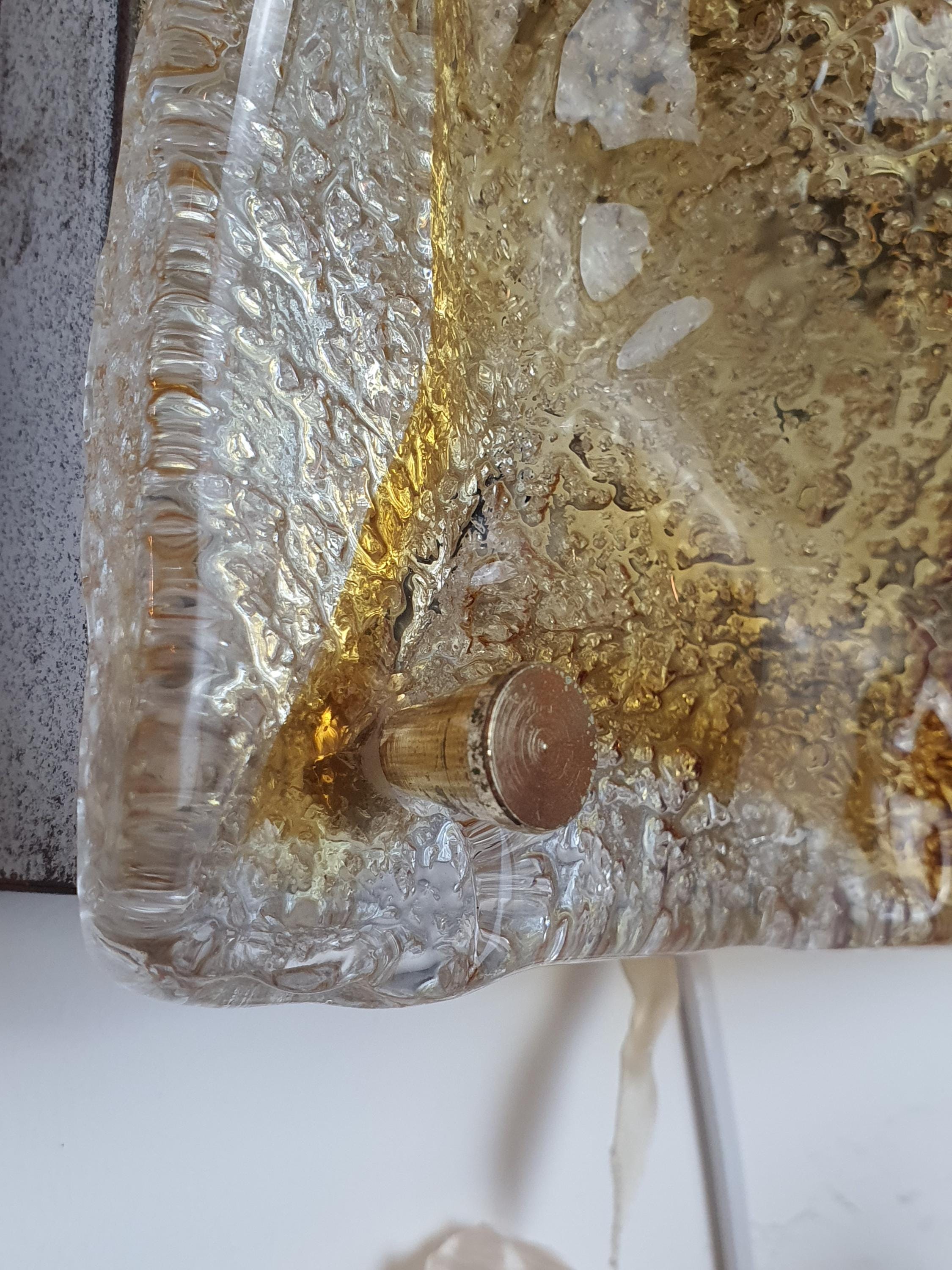 Mazzega 复古穆拉诺玻璃方形磨砂墙壁或吊顶灯 焦糖玻璃滴