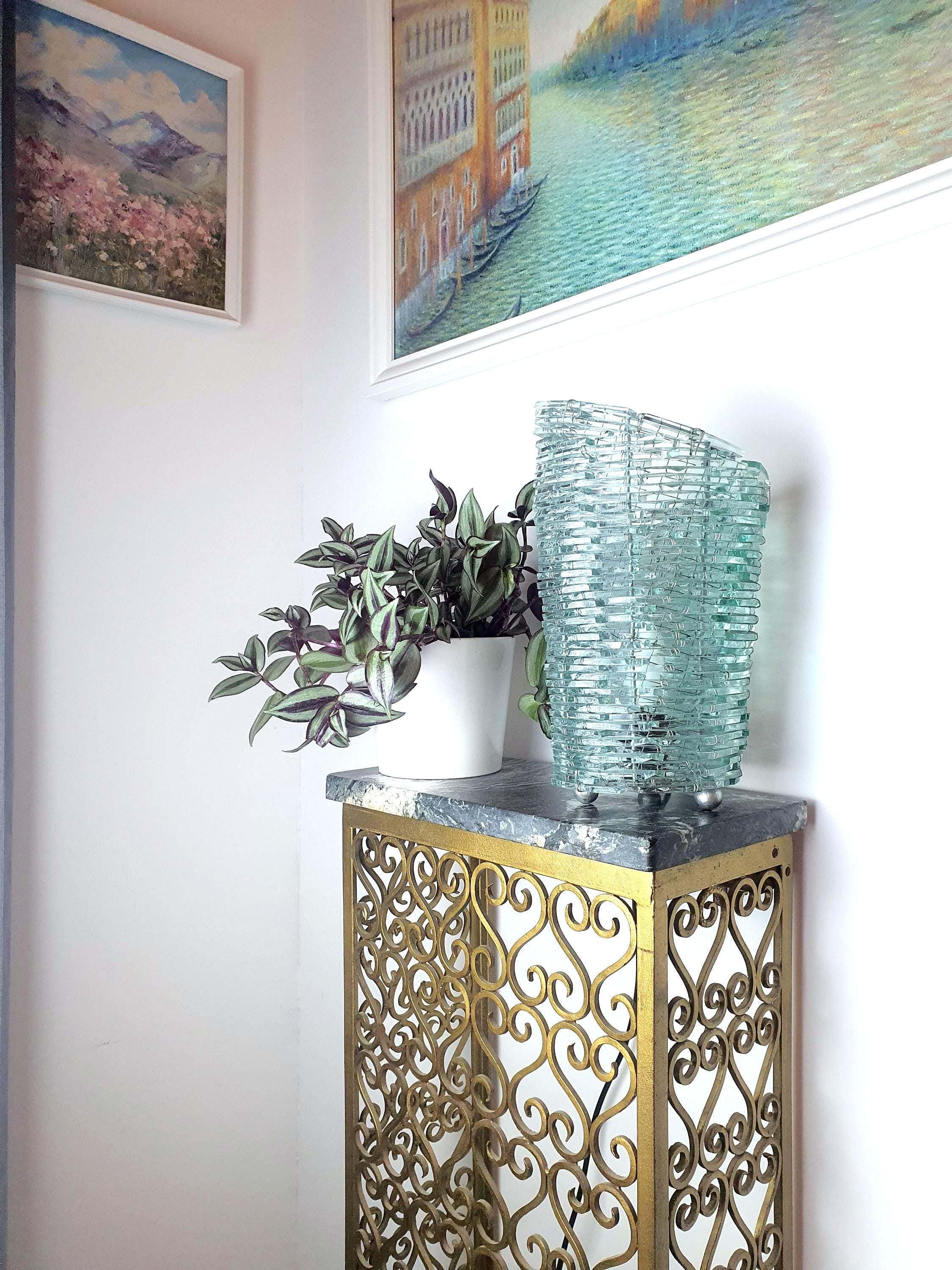 Handcrafted Segmented Glass Bedside Lamp: Midcentury Modern Decor