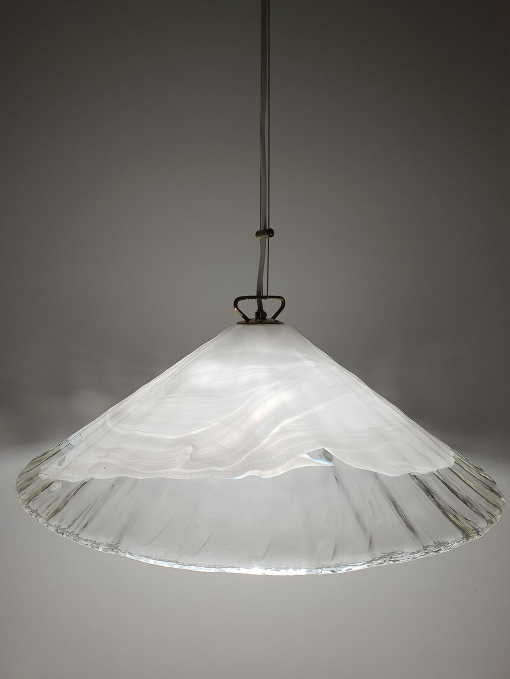 La Murrina White Wave Cone Pendant Light | Vintage Handcrafted Murano Glass | Italian Mid-Century Modern