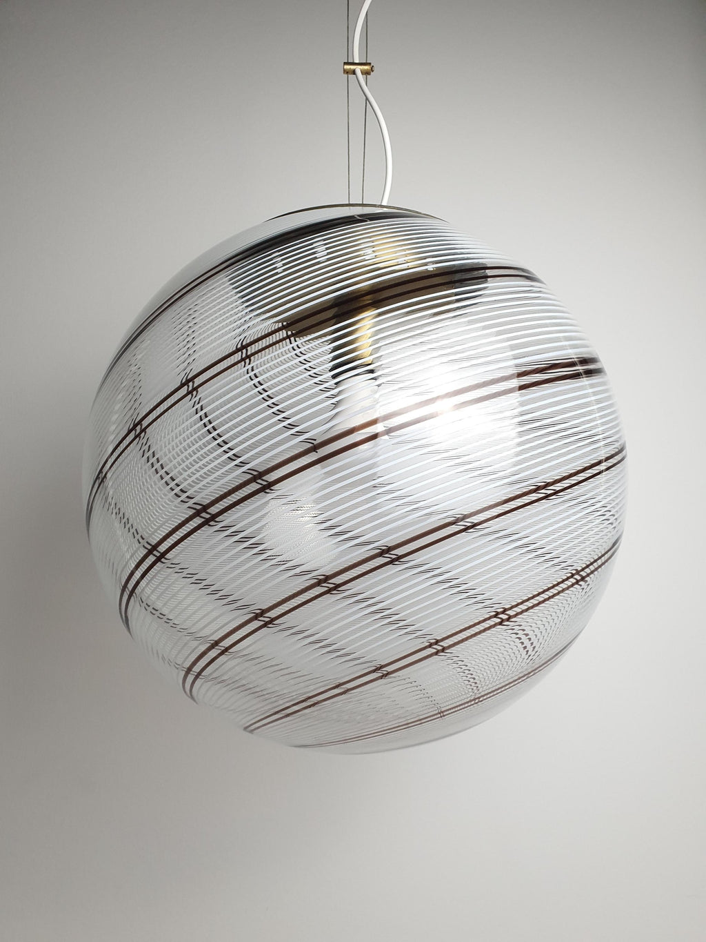 1970s Murano glass pendant with neutral white and brown swirls
