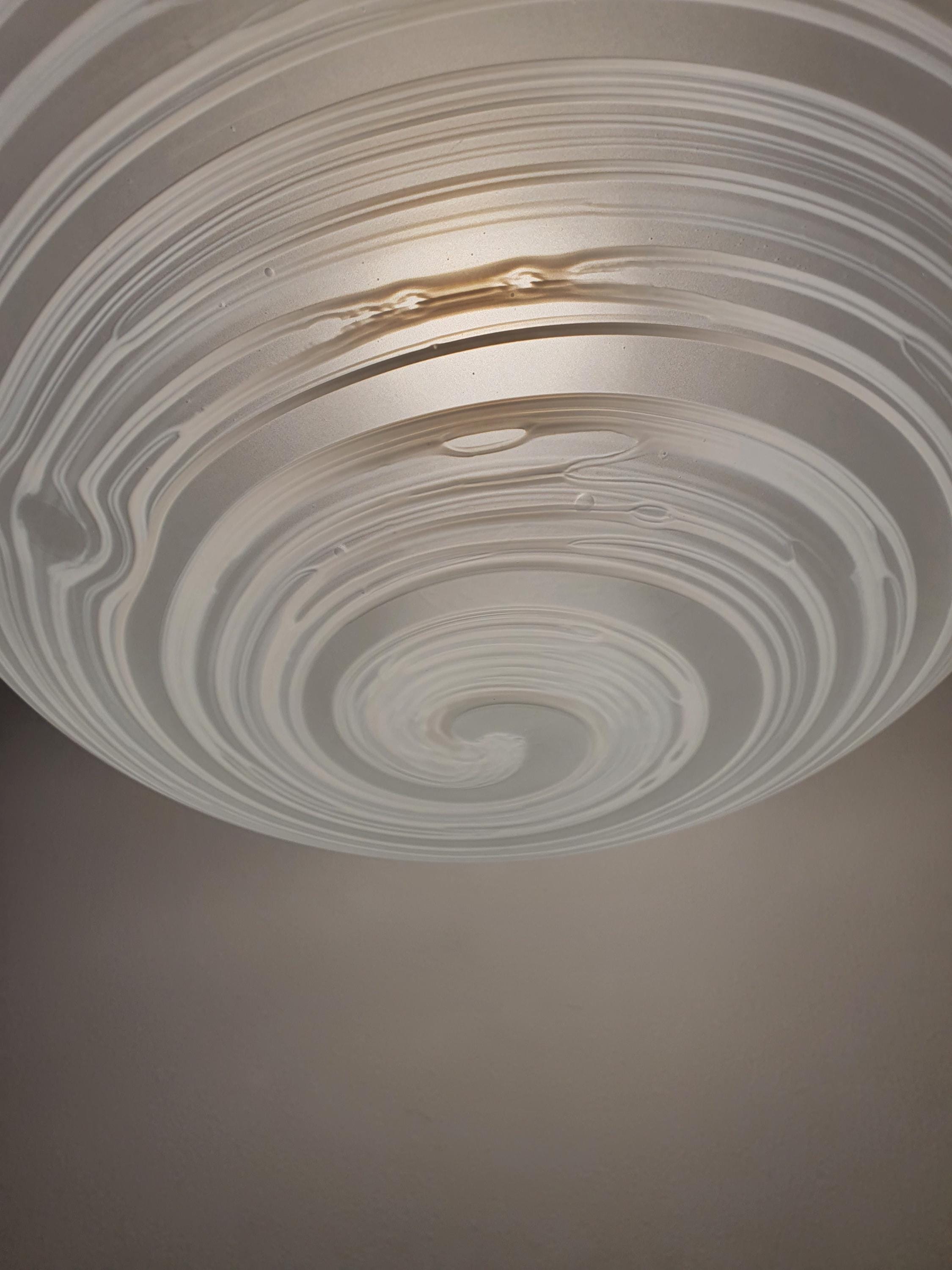 Large Matte Murano Glass White Swirl Globe Pendant Light