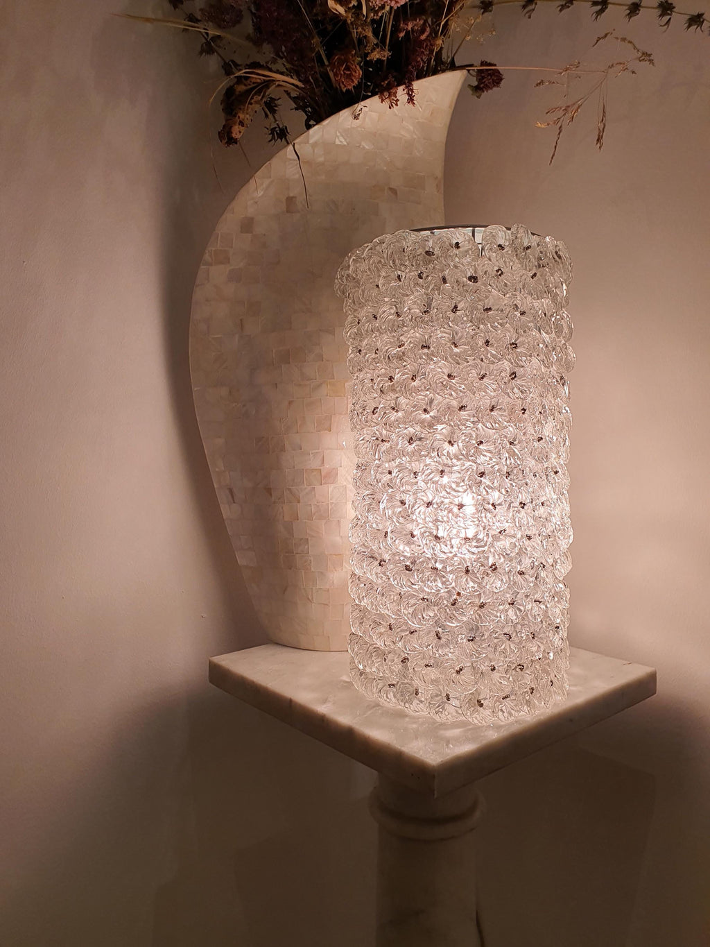 Vintage Murano Glass Floral Table Lamp: Retro Bedside Light