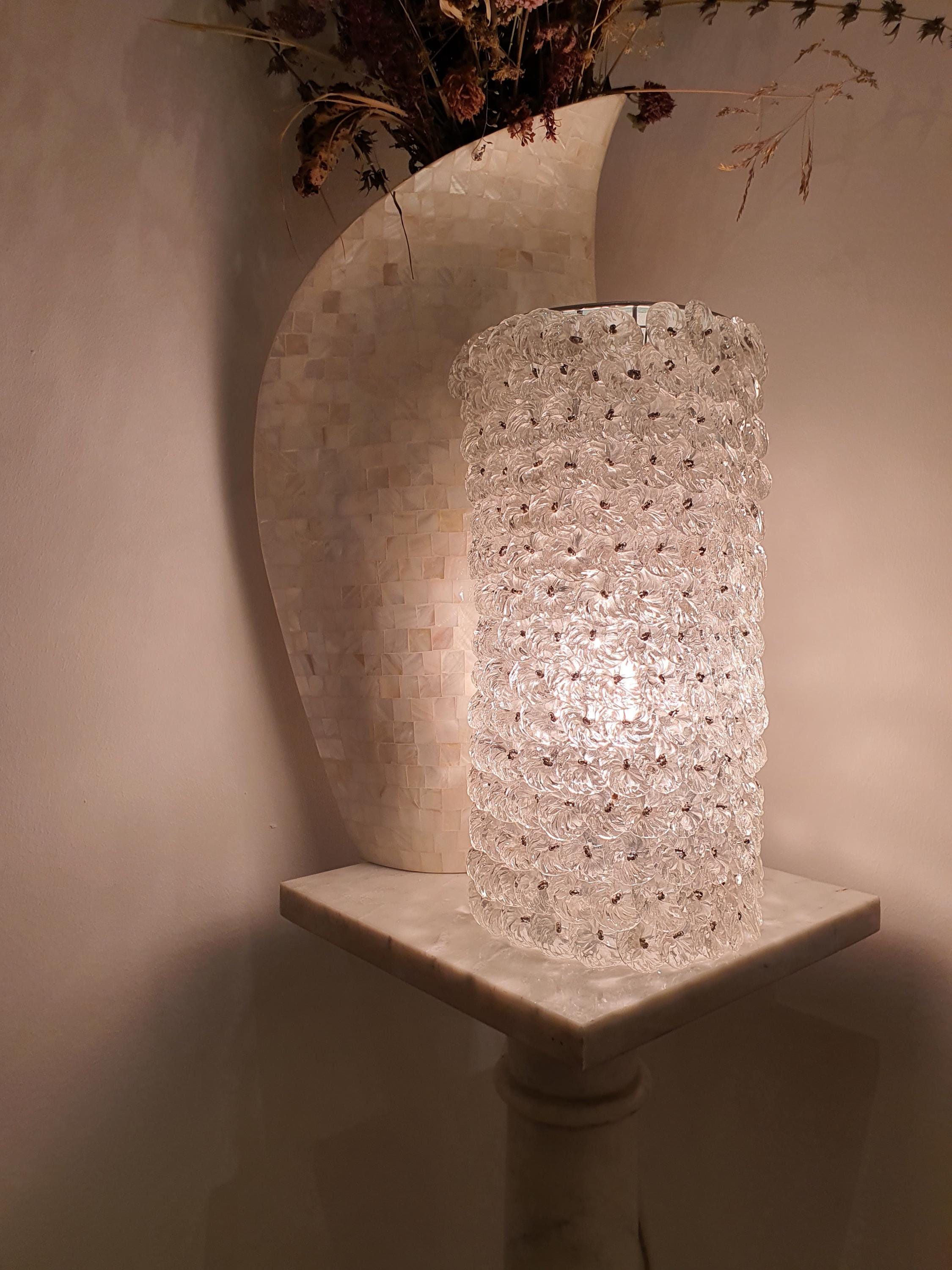 Vintage Murano Glass Floral Table Lamp: Retro Bedside Light