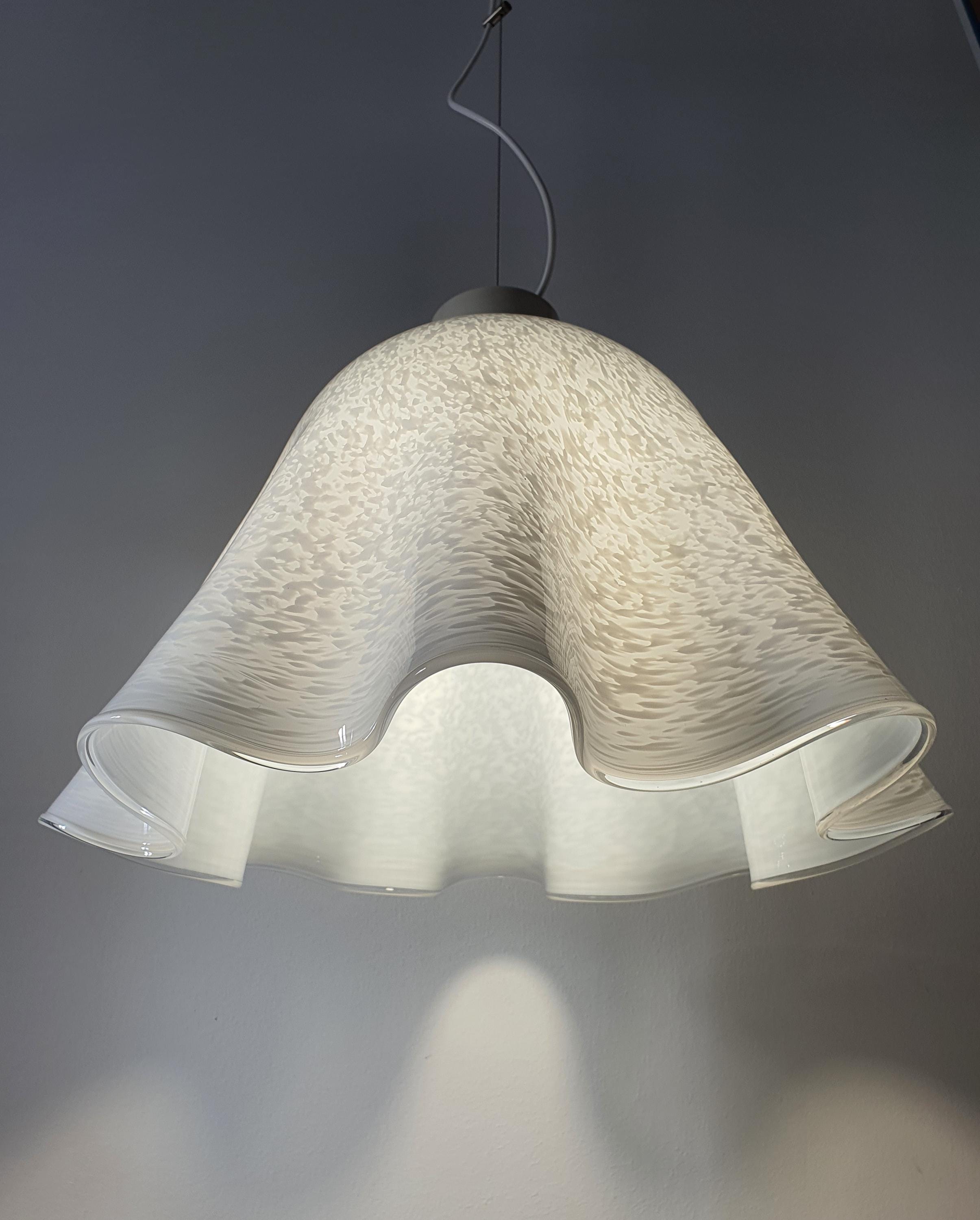 Vintage Murano glass white spotted fazzoletto pendant light