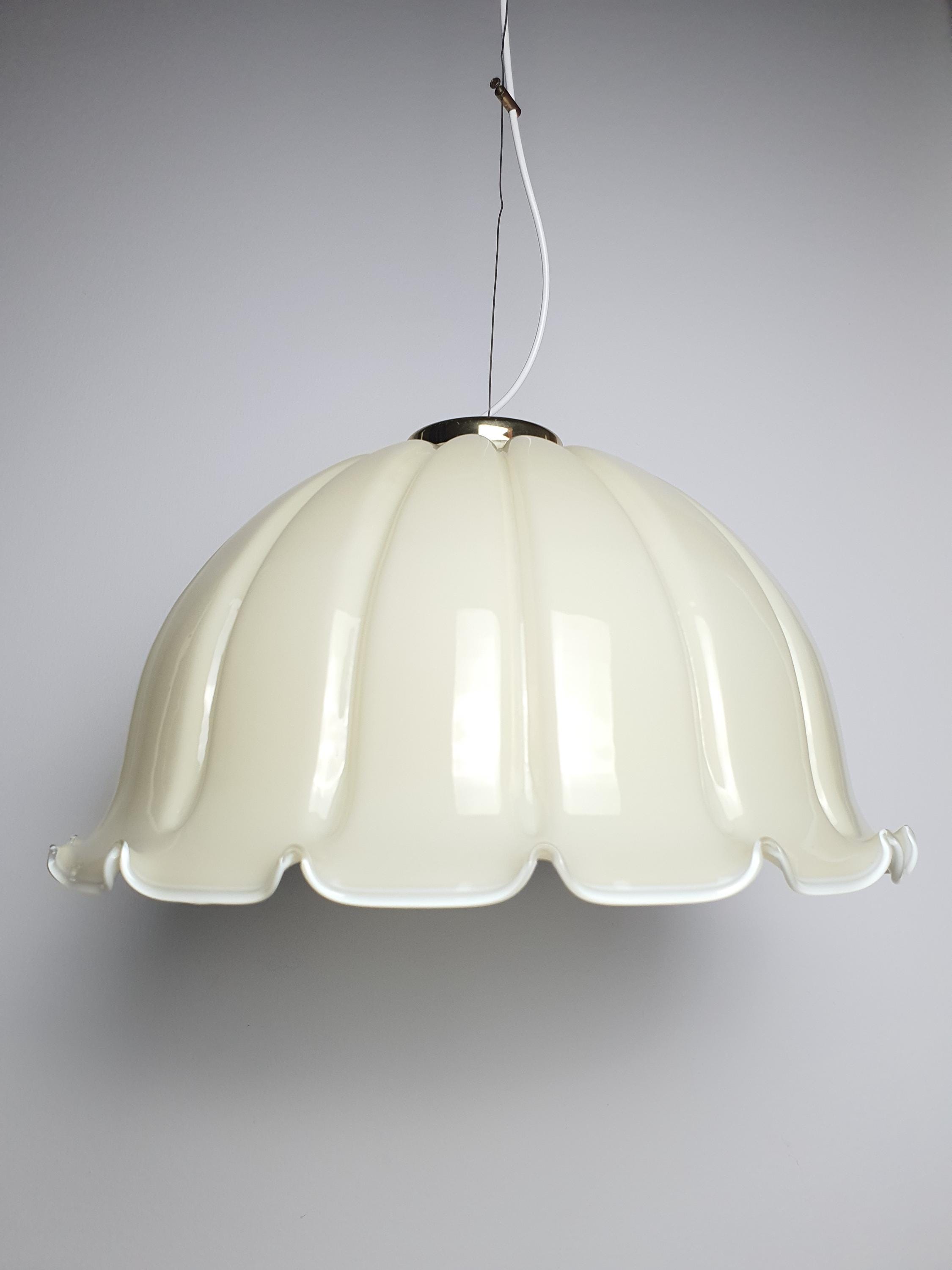 Vintage Murano Glass Cream Tulip Pendant Light Italian Retro Style