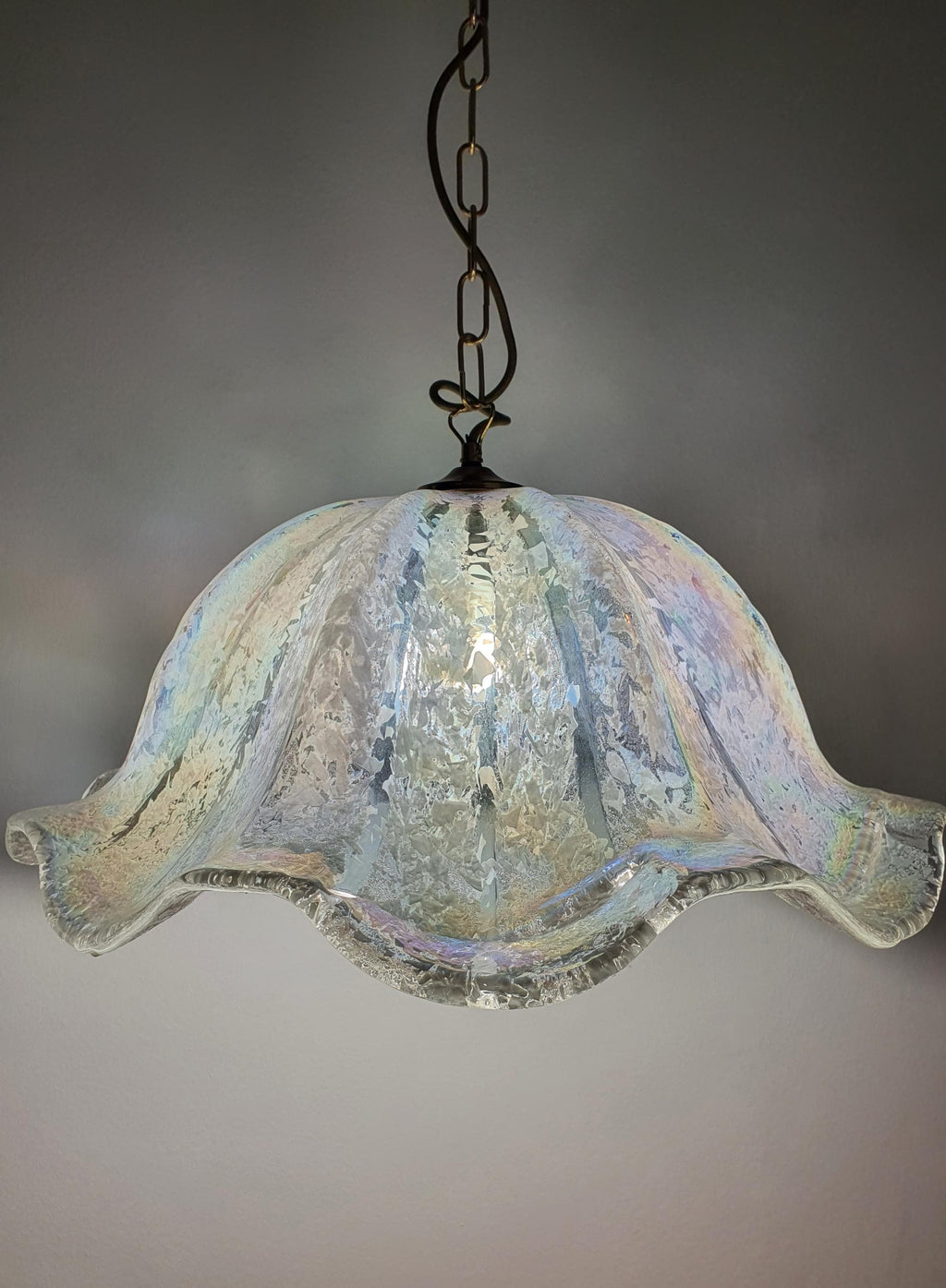 Vintage Murano Glass Iridescent Organic Pendant Light Fazzoletto Style