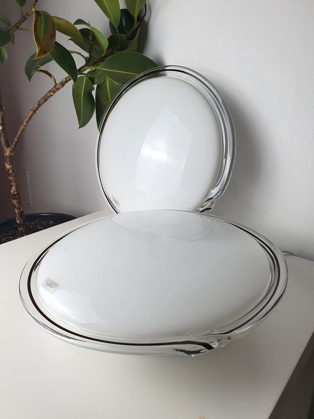 Pair of Vintage Murano Glass Flush Mount Lights | Italian Ceiling or Wall Lamps | Mid-Century Modern Lighting