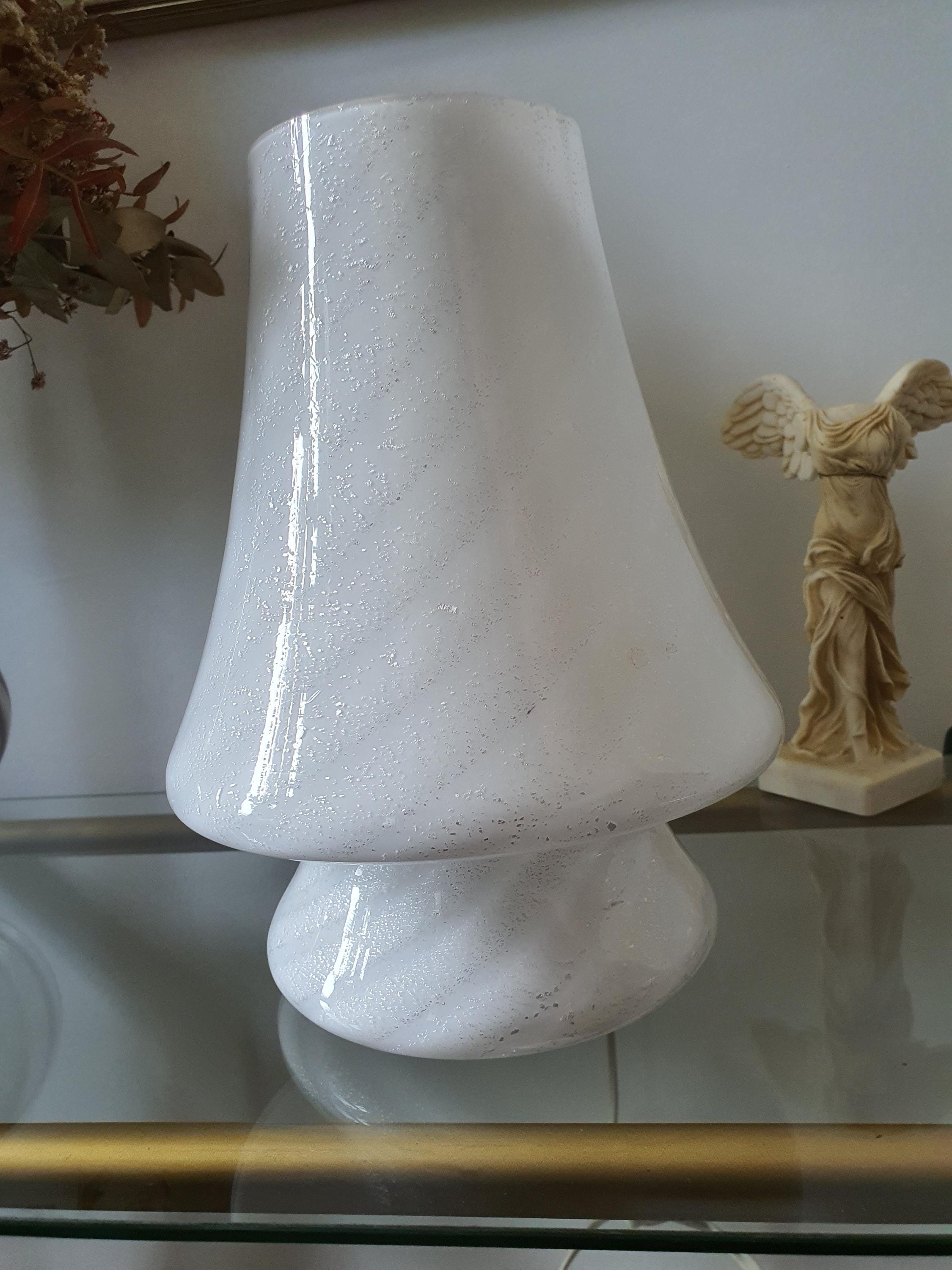 Murano Glass Mushroom Table Lamp: White Silver Swirl, MCM Nordic Bedside Light