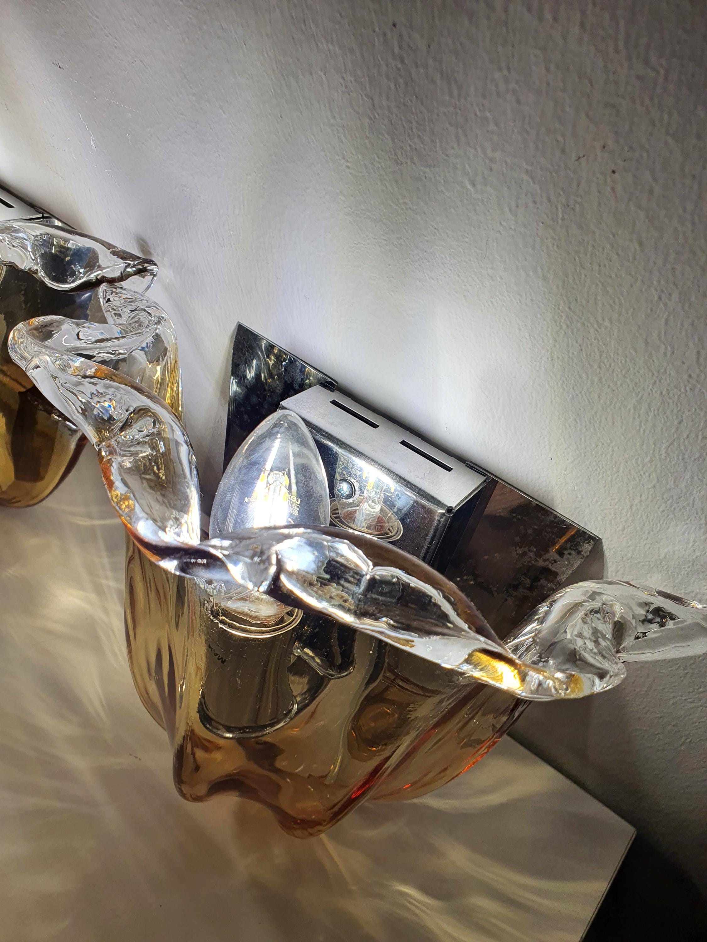 La Murrina Murano Glass Caramel Wall Sconce Tulip Clear Chrome