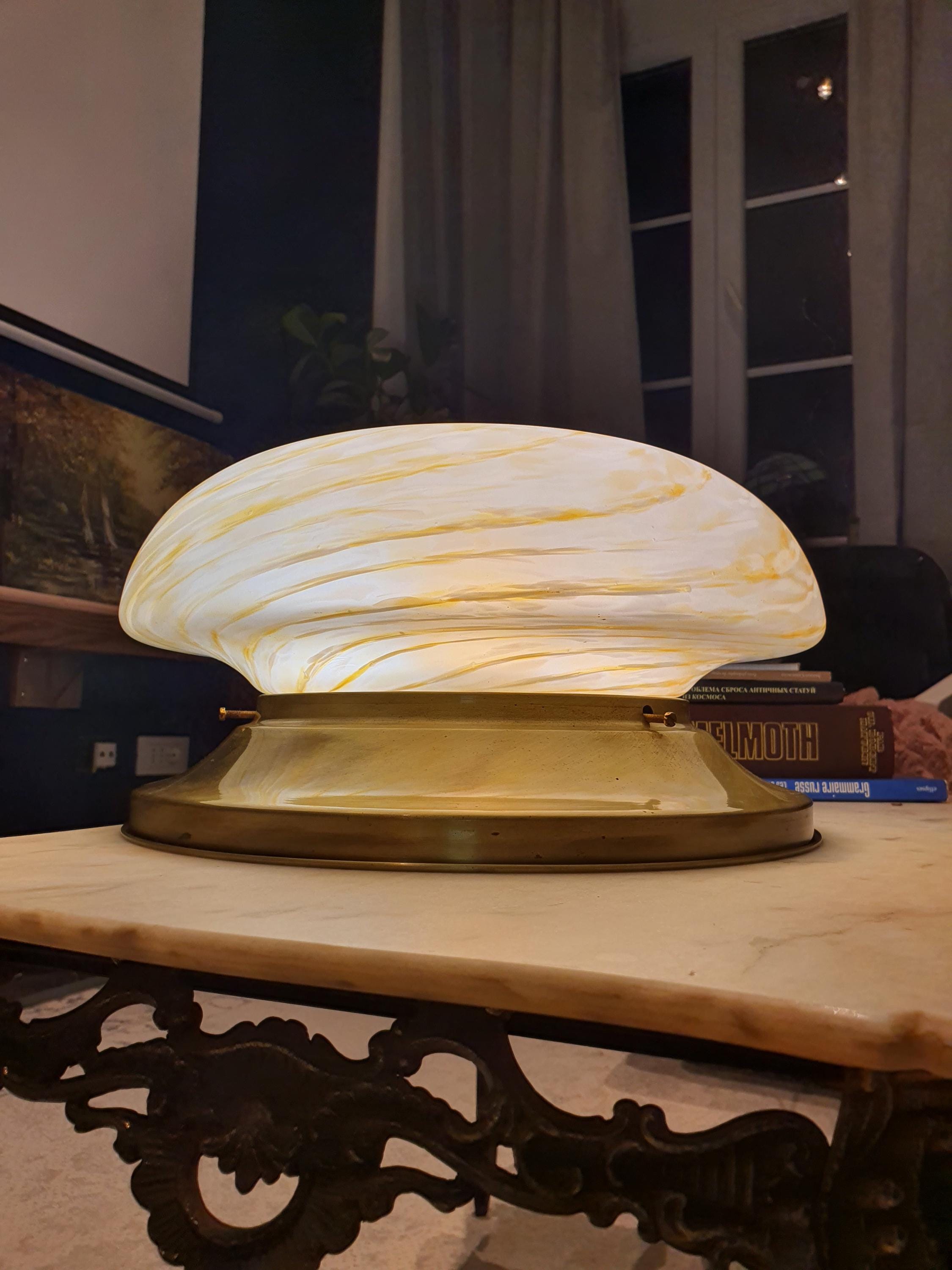 Vintage Midcentury Murano Glass Flush Mount Ceiling Lamp: Caramel Swirl Lighting