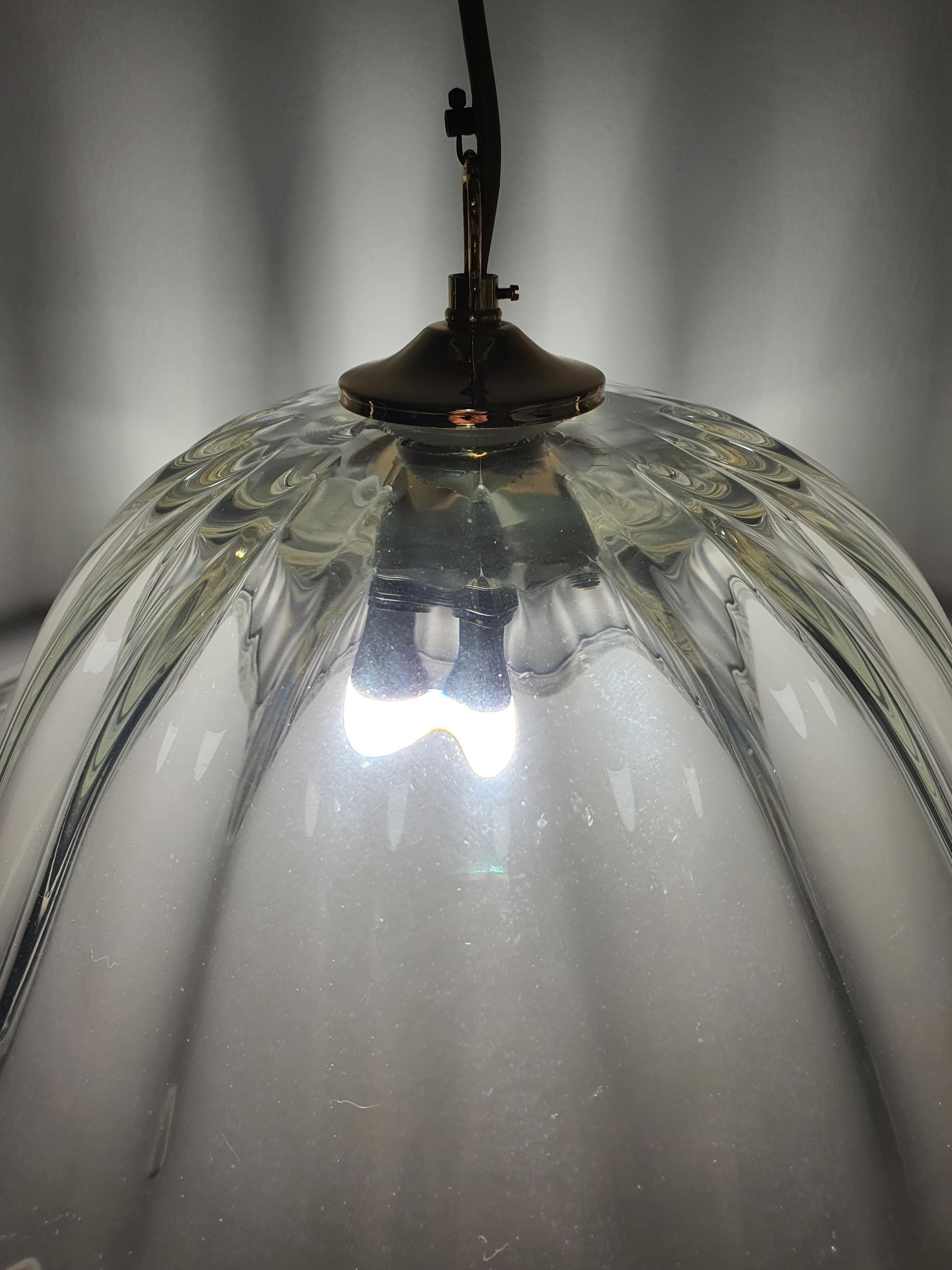 Vintage Murano Glass Lotus Pendant Light Heavy Thick Clear Italian Lighting