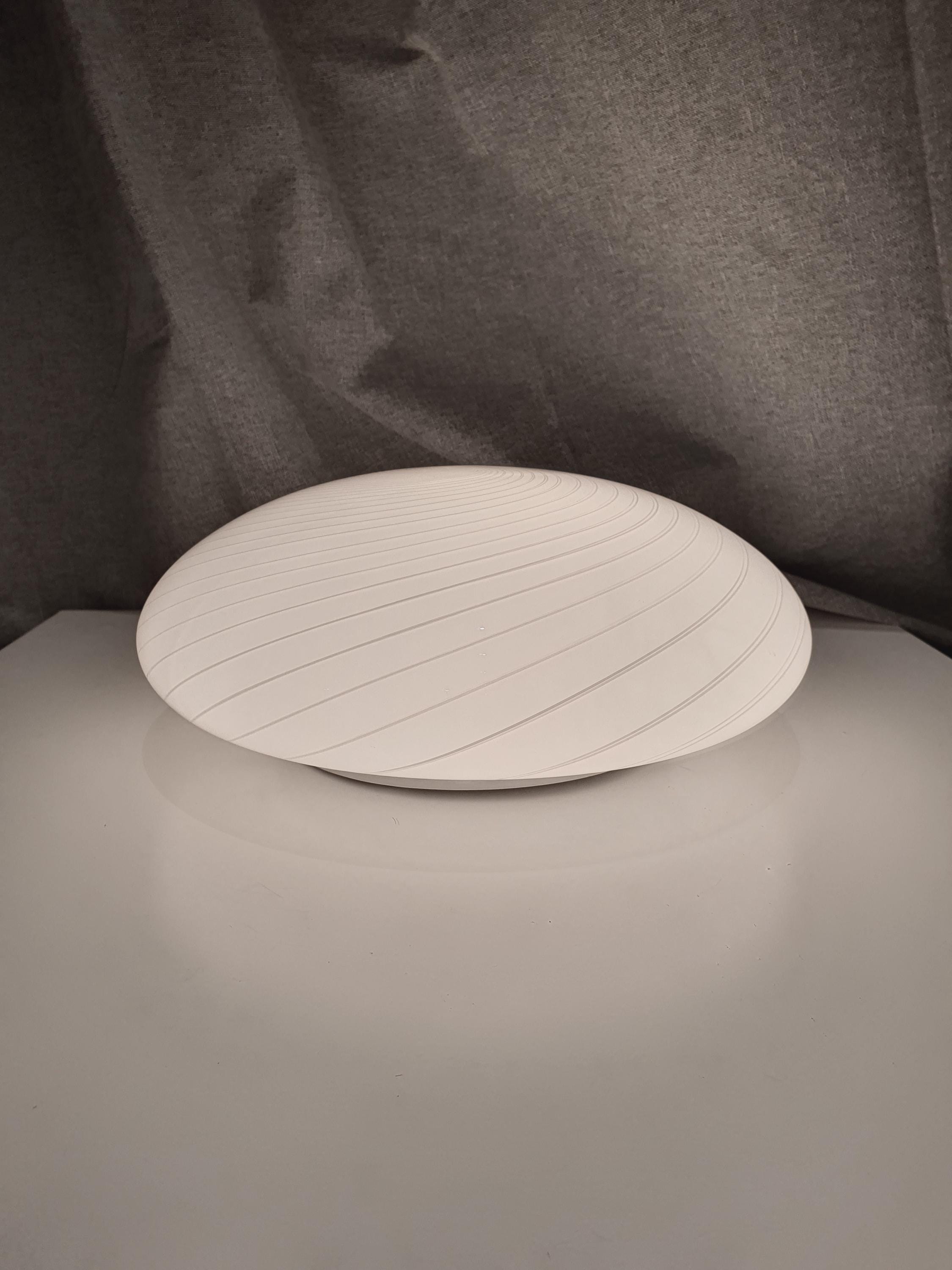 Vintage Murano Glass Flush Mount Light: White Swirl MCM Decor
