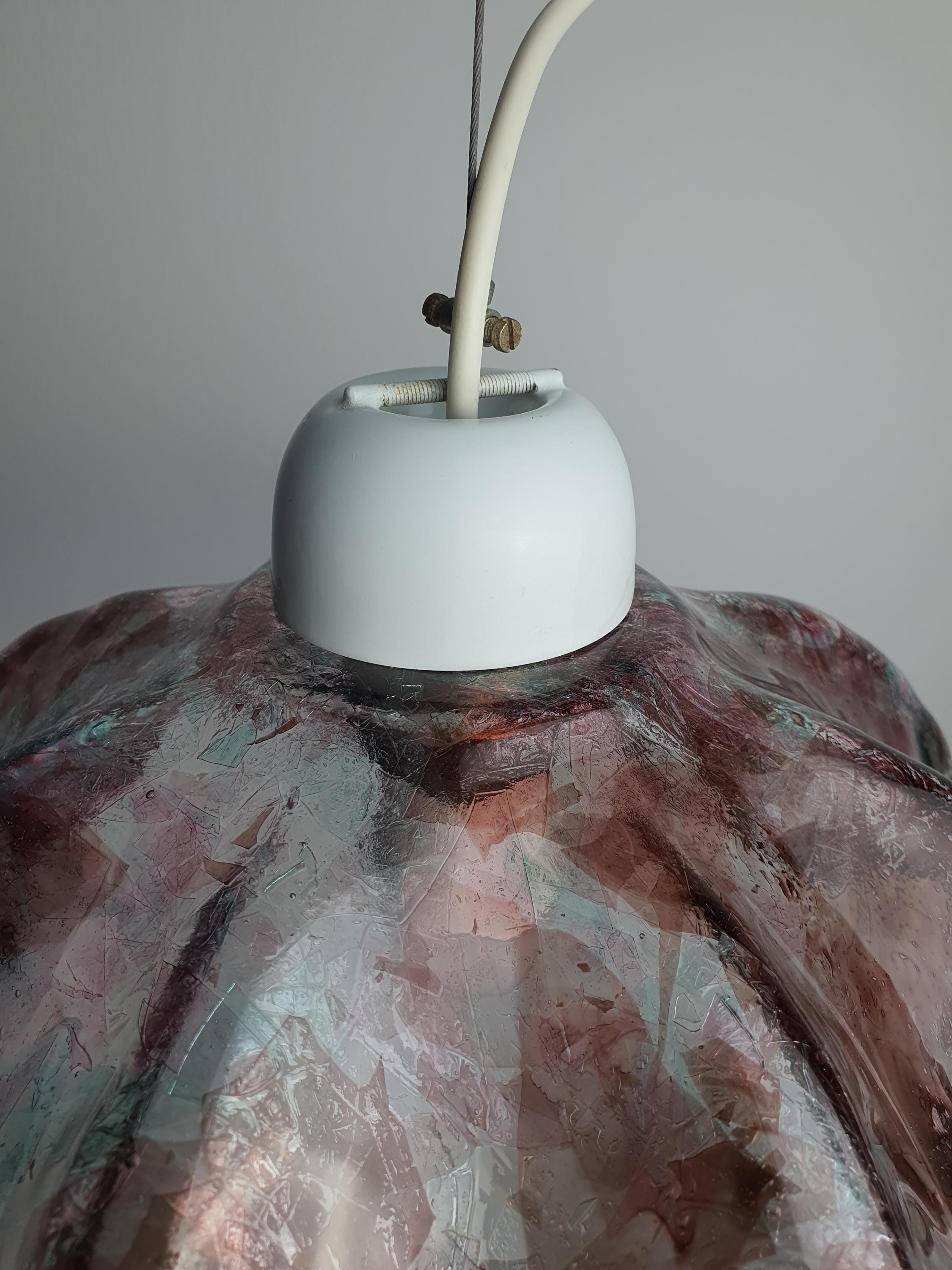 复古 Murano 彩色玻璃吊灯 | 有机郁金香造型 绿色与紫色点缀