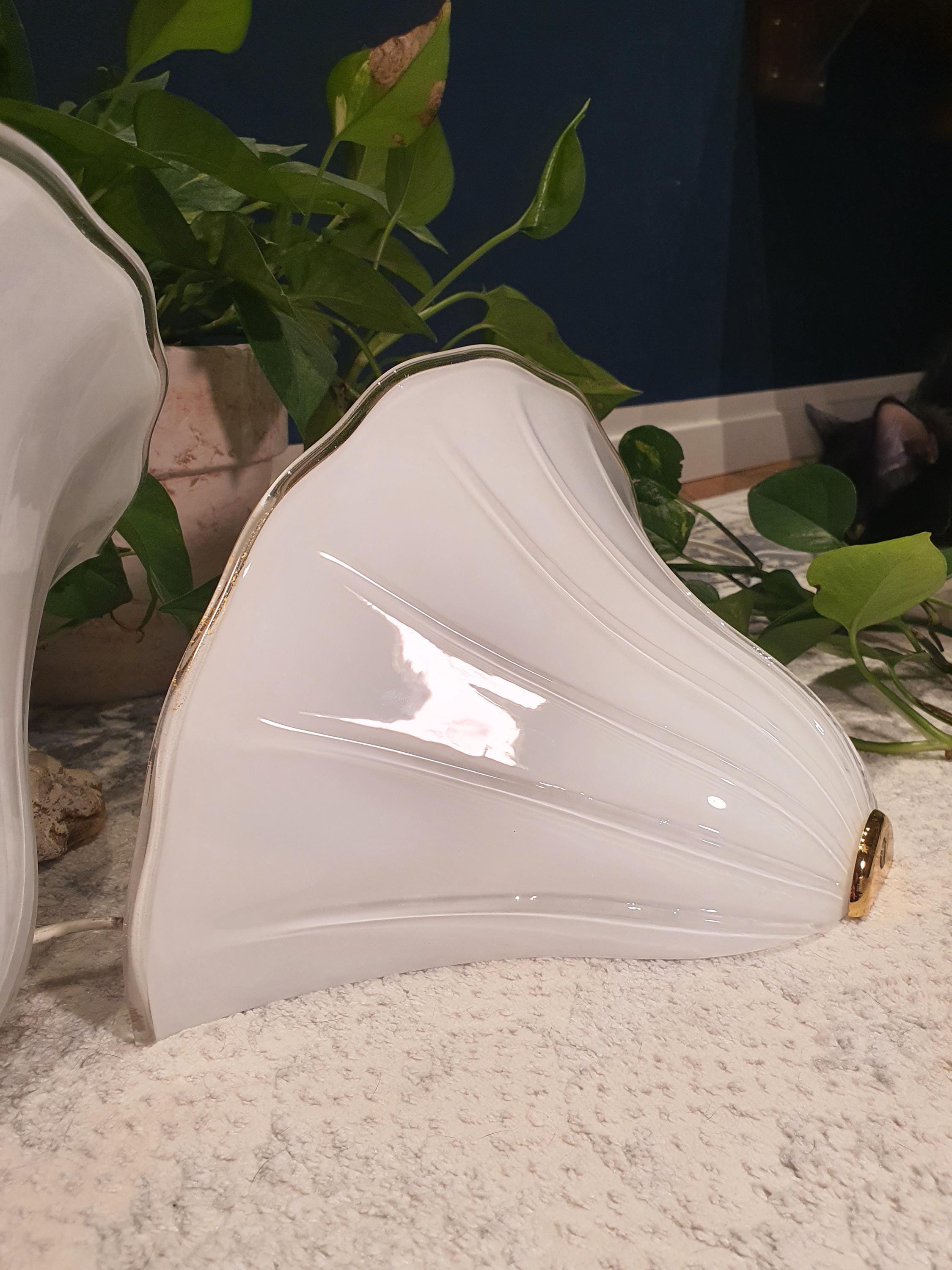De Majo Vintage Murano Glass Wall Sconces: White Floral Shell Lights