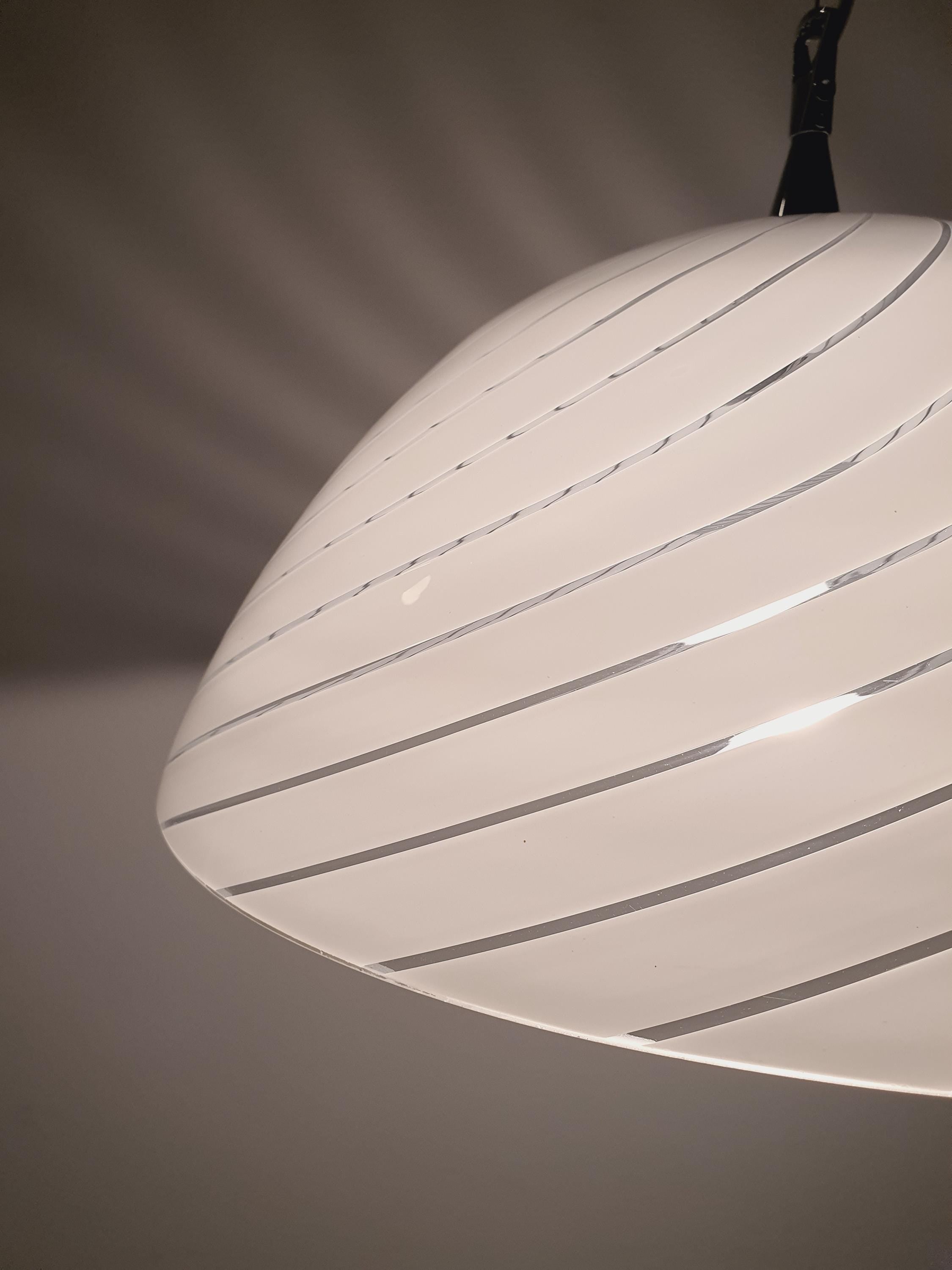 AV Mazzega Murano Glass Swirl Pendant Light: Italian Dome Lamp