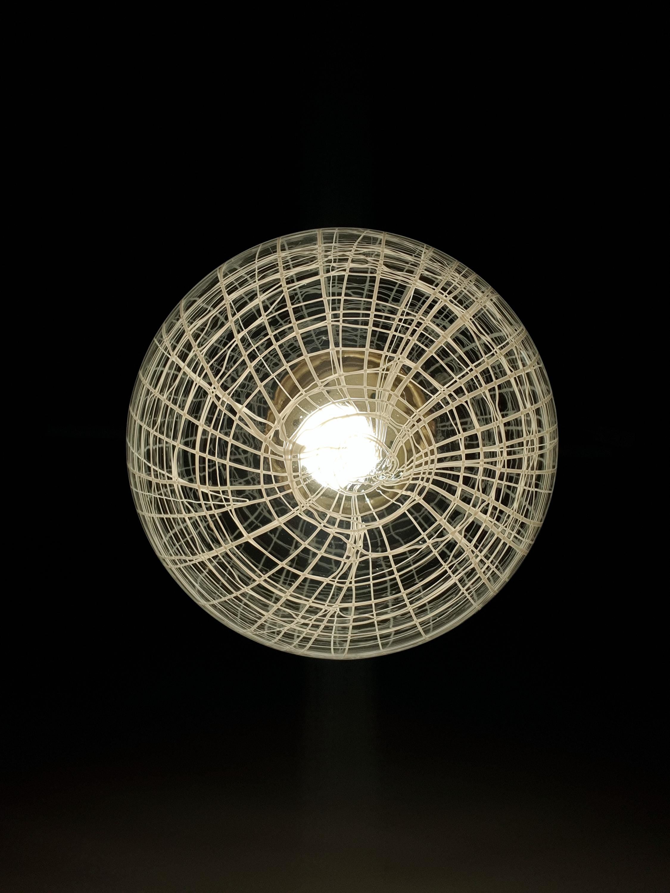 La Murrina white lines petite globe pendant light in vintage Murano glass