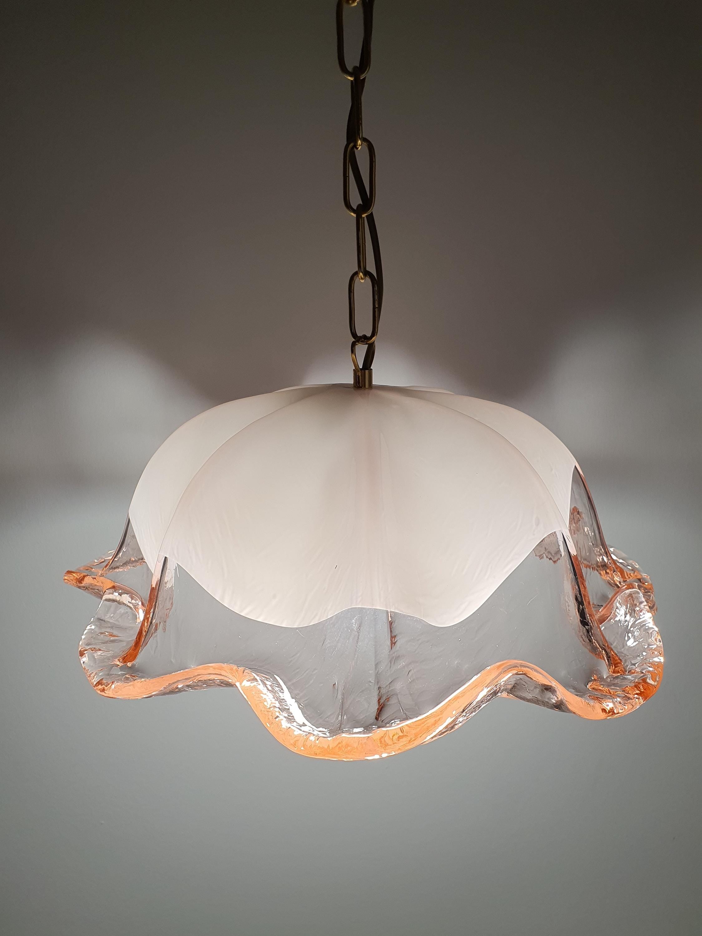 La Murrina Pink Tulip Pendant Light | Vintage Murano Glass Floral Lamp | Italian Mid-Century Lighting
