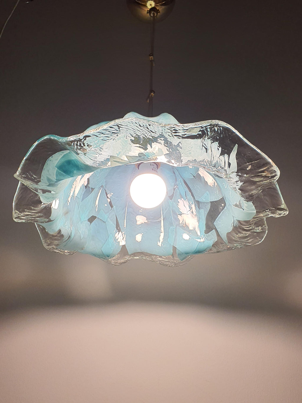 Vintage La Murrina Murano Glass Pendant Light | Tiffany Color Floral Hat Design | Italian Mid-Century Lighting