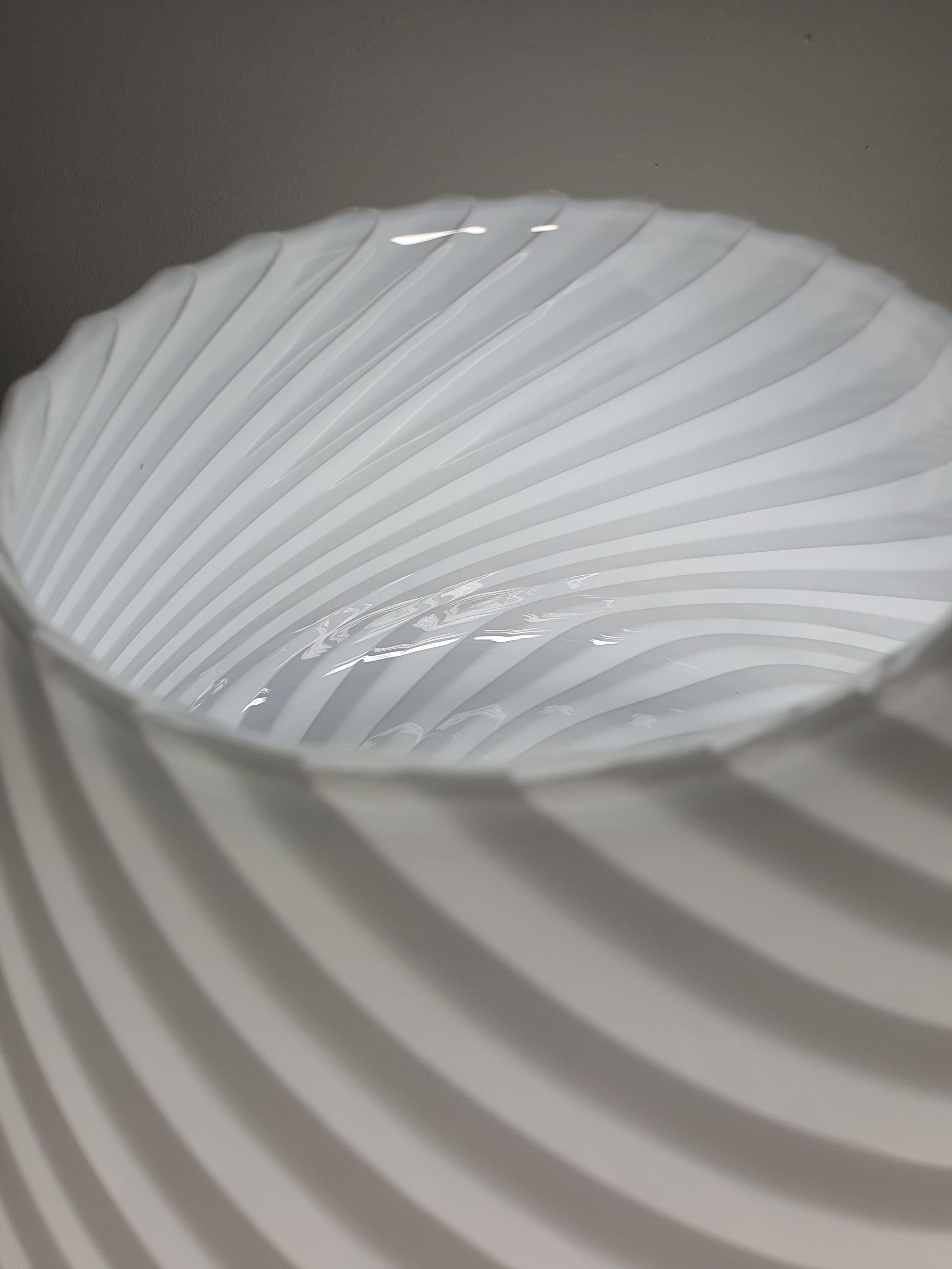 Murano Glass Mushroom Table Lamp: 1970s Swirl White Bedside Light