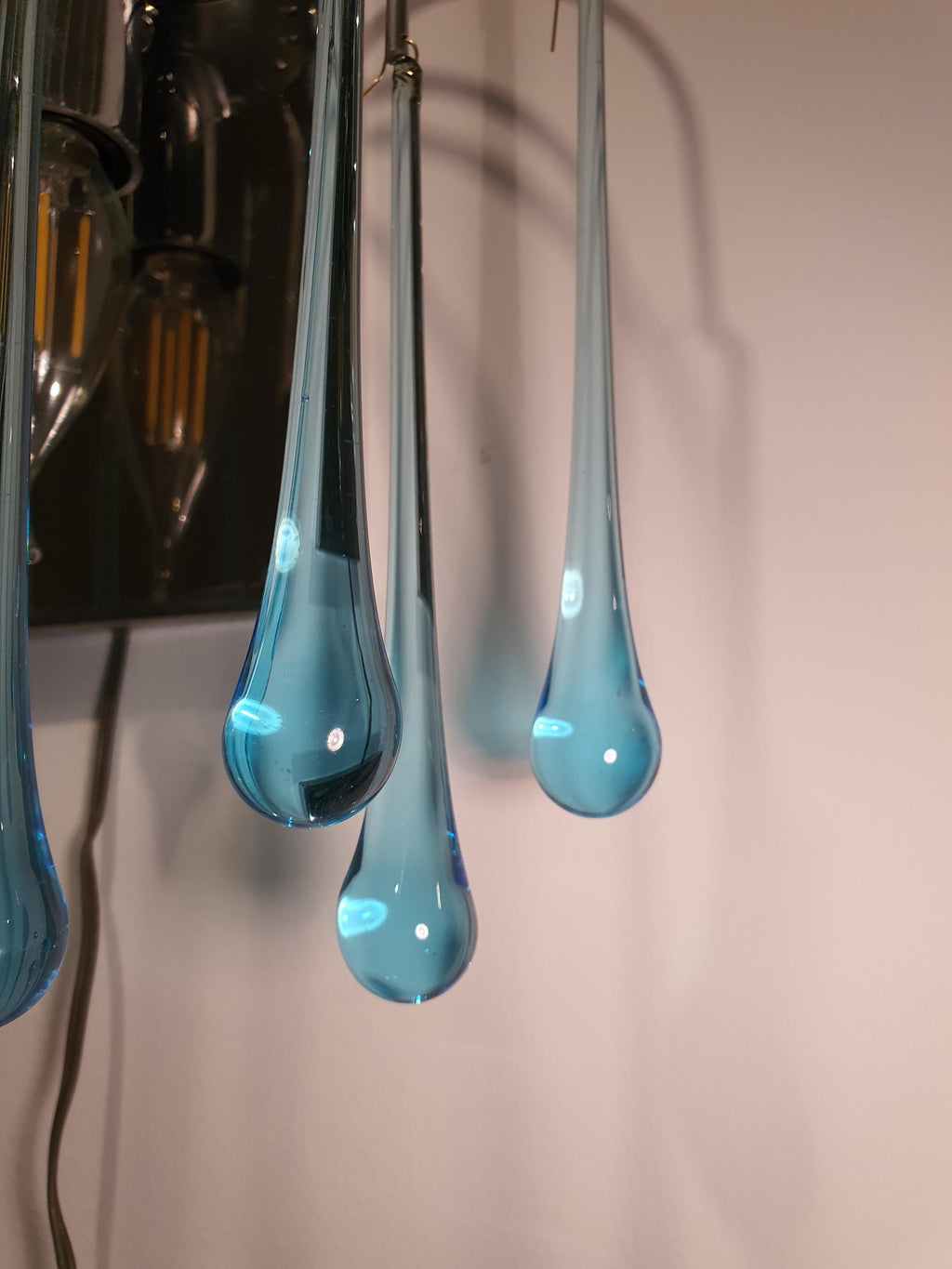 Vintage Murano Glass Teardrop Sconce: Blue Waterfall Light Fixture