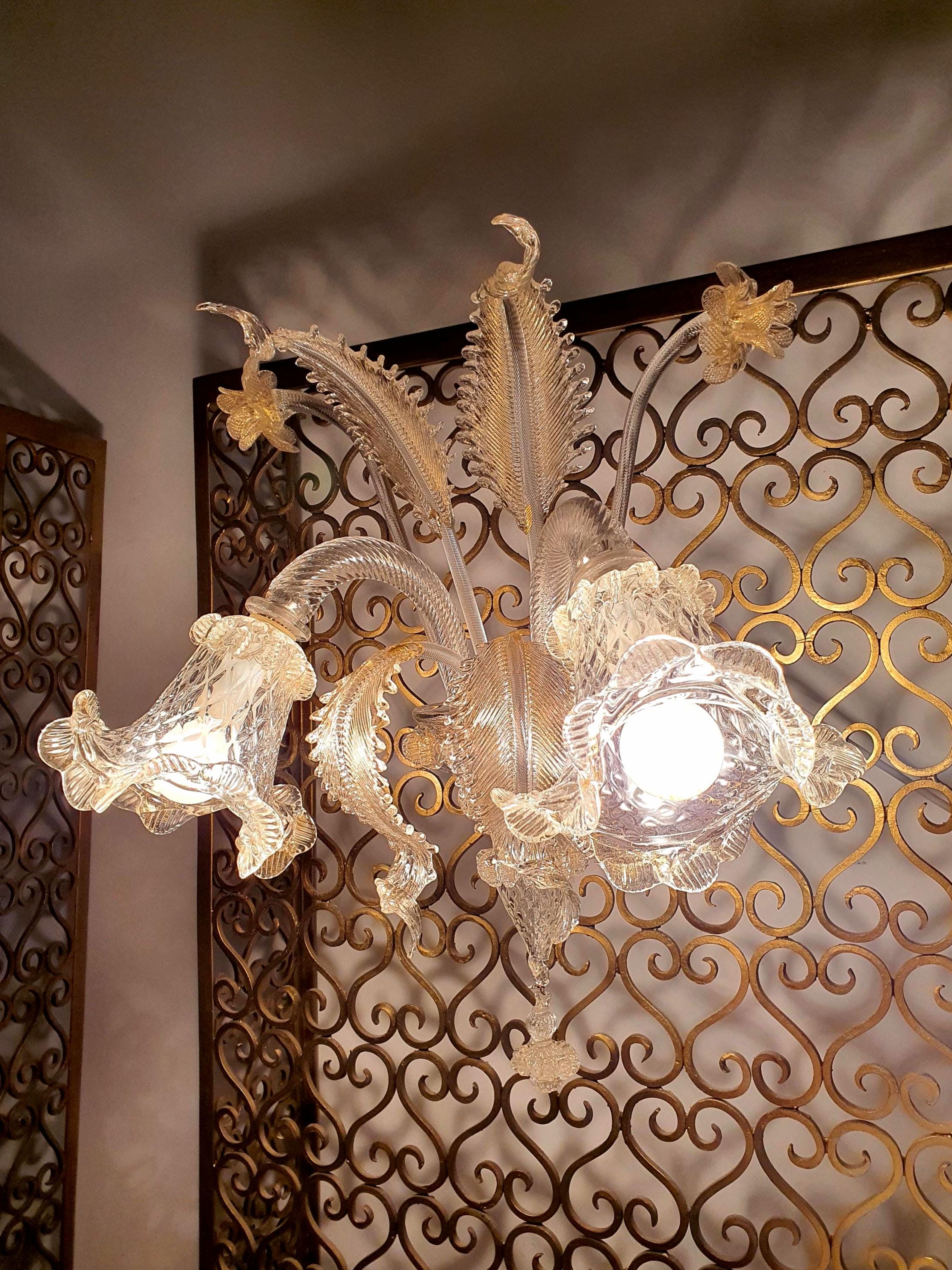 Vintage Murano Glass Wall Sconce: Golden Tulip Hollywood Regency Lighting