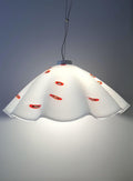 Vintage-Muranoglas Rockpendelleuchte weiß rot gesprenkelt italienisch MCM