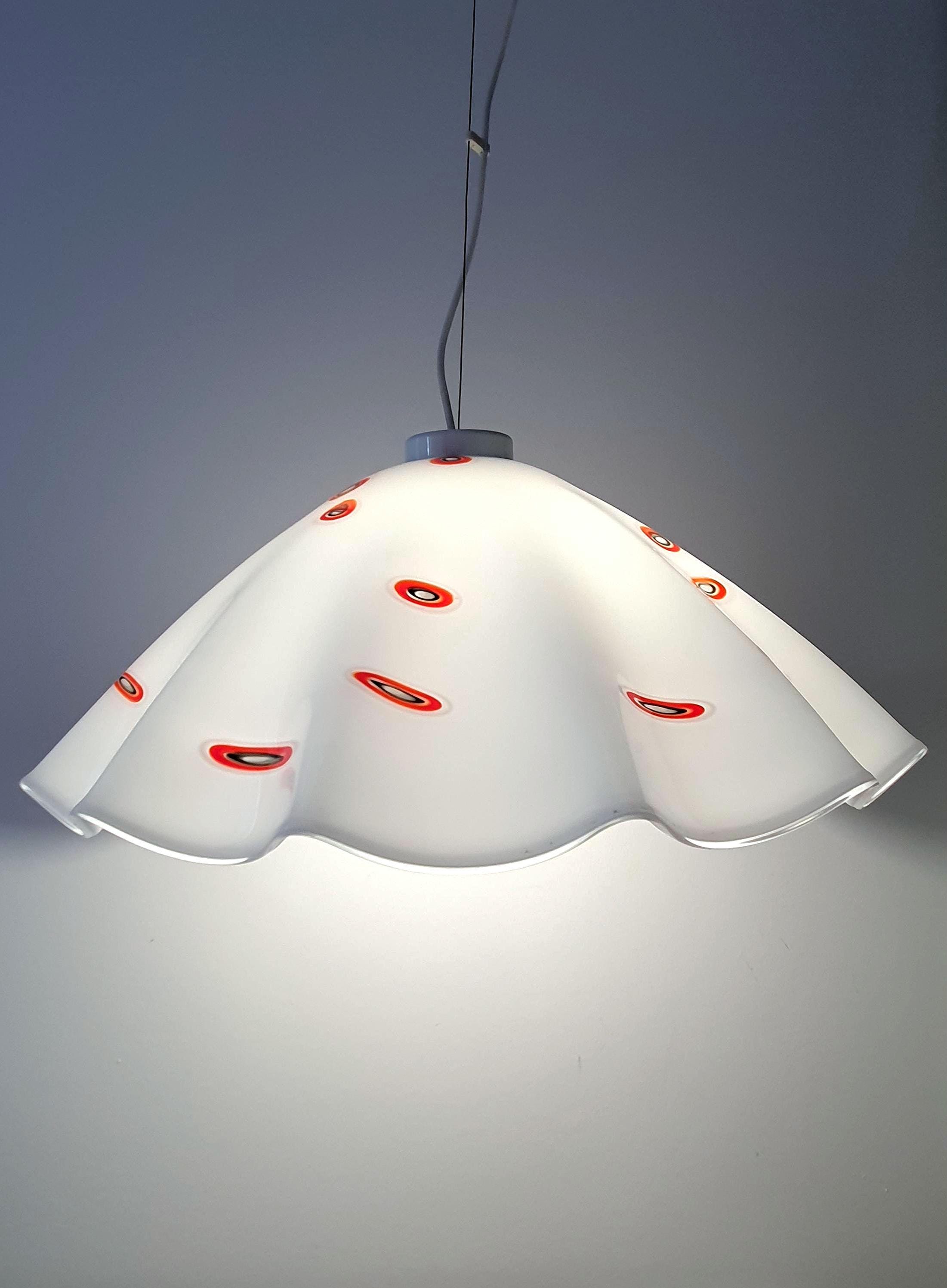 Vintage Murano Glass Pendant Light: Italian MCM Skirt Lamp with Red Spot