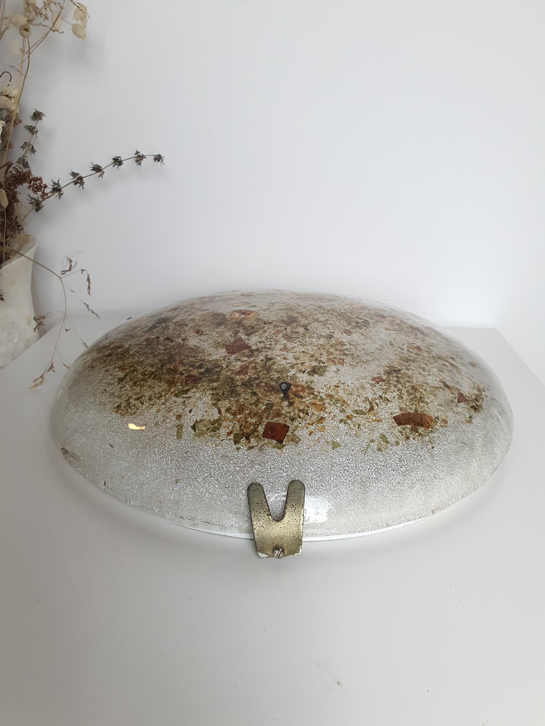 Vintage Murano Glass Flush Mount Light: Colorful Iced Sconce, MCM Decor