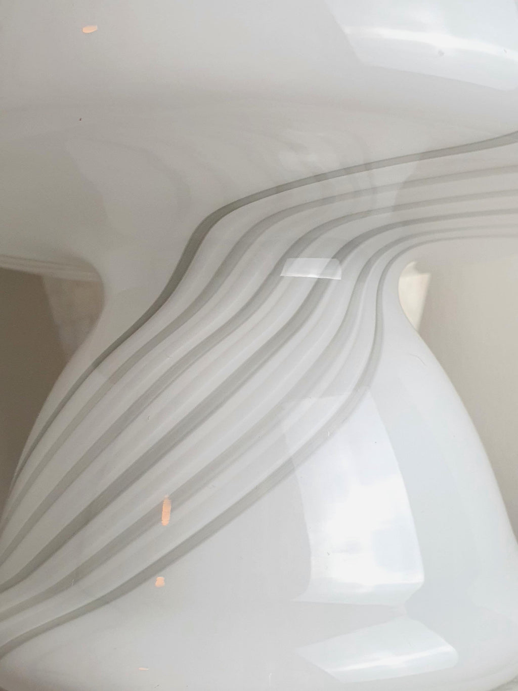 Murano Glass Mushroom Lamp: White & Grey Swirl, MCM Bedside Light