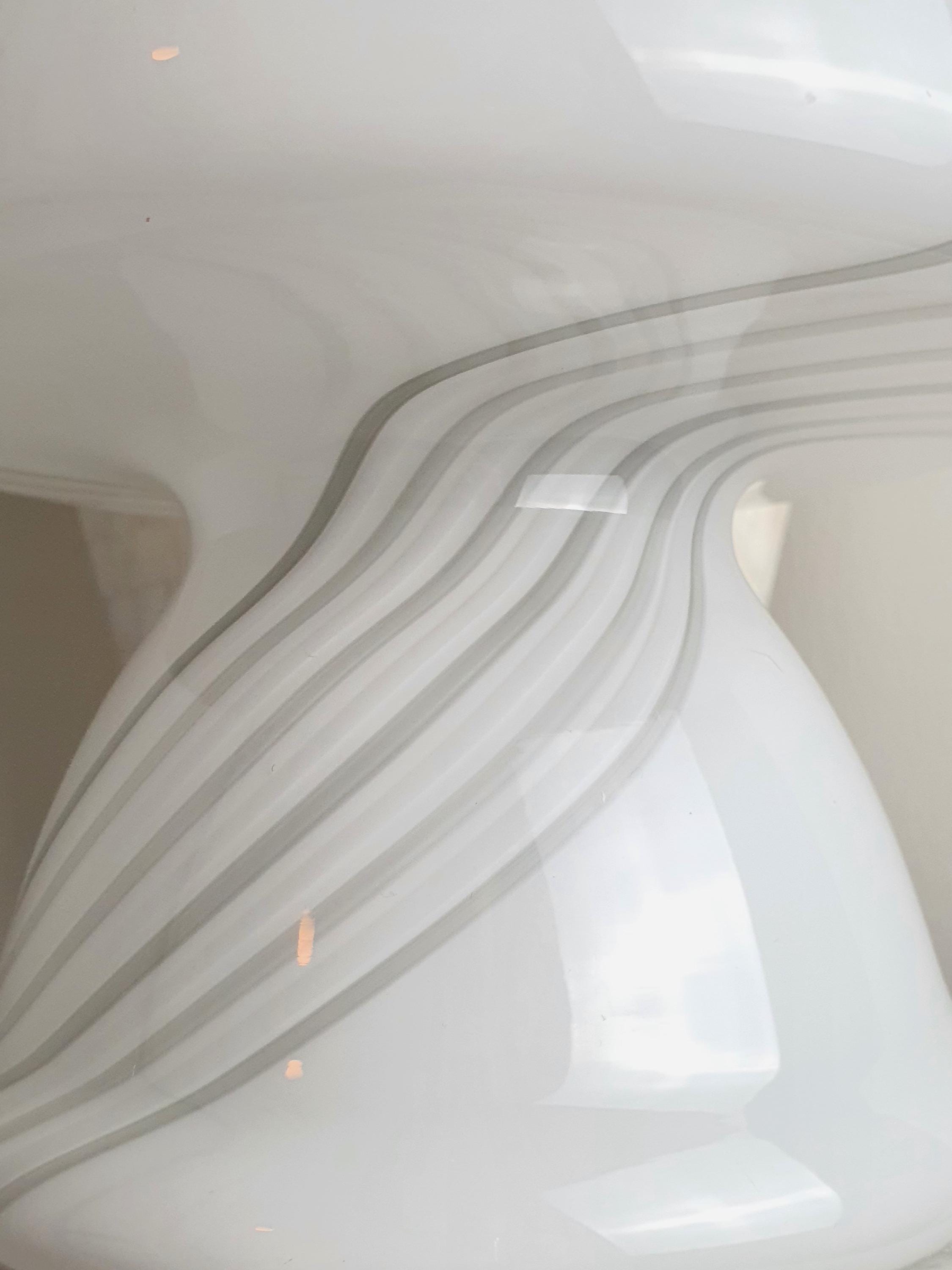 Murano Glass Mushroom Lamp: White & Grey Swirl, MCM Bedside Light