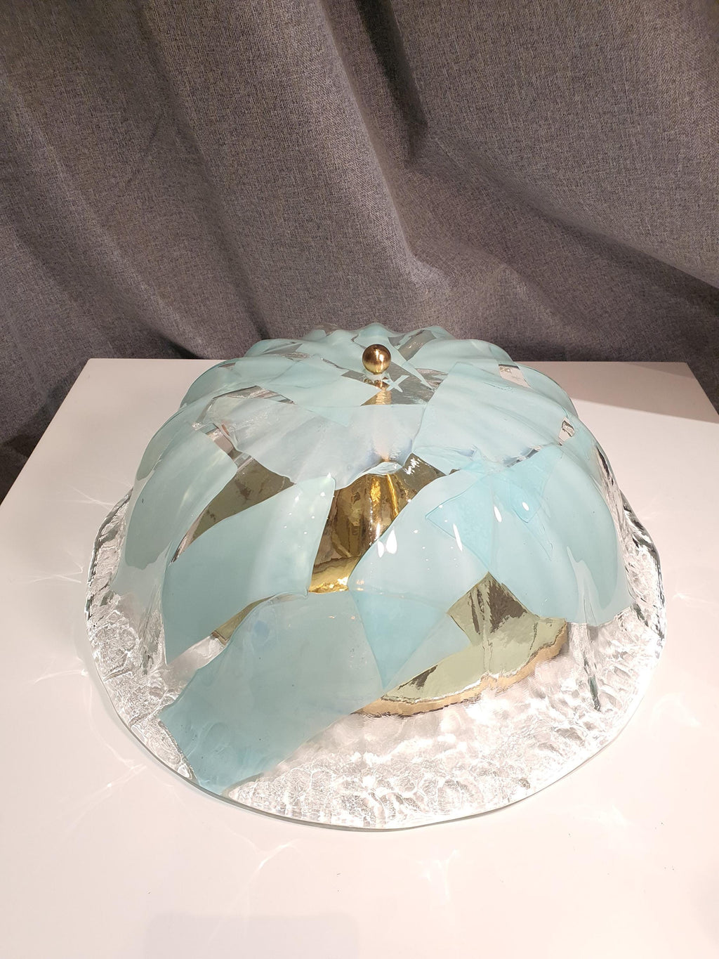 La Murrina Murano Glass Sconce: Art Deco Baby Blue Floral Flush Mount
