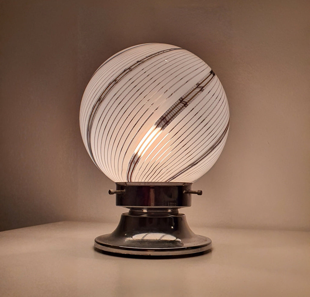 Vintage Murano Glass Globe Lamp: 1970s Italian Tessuto Design