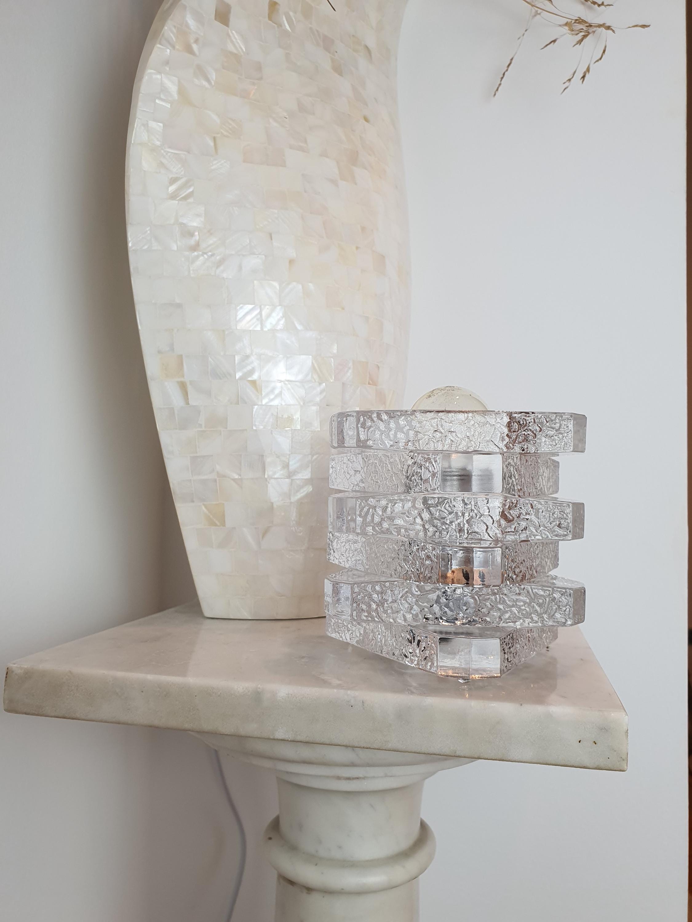 Vintage Peill & Putzler Glass Cube Table Lamp: 1970s German Modernist Lighting