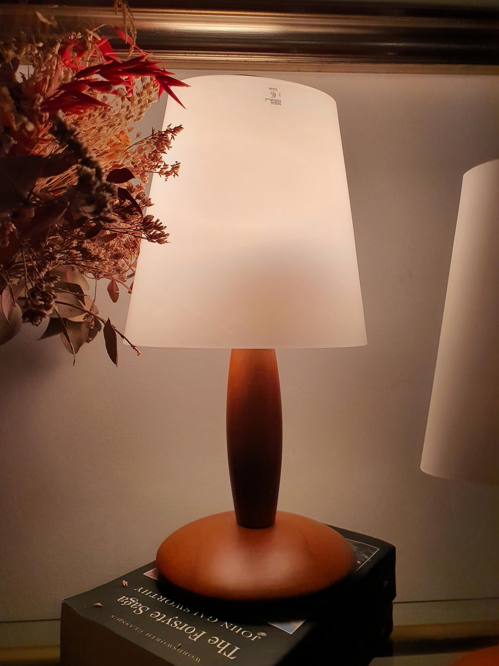 Due P. Vintage Murano Glass Desk Lamps | Pair of Italian Midcentury Wooden-Base Lights