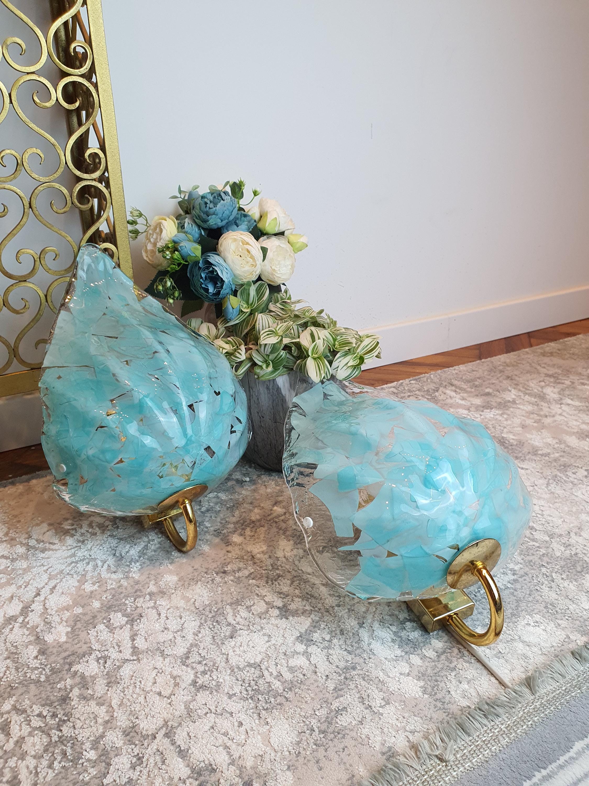 Paar Vintage La-Murrina-Wandleuchten aus Muranoglas – Tiffany-Farbiges Organisches Blumendesign mit Goldener Basis