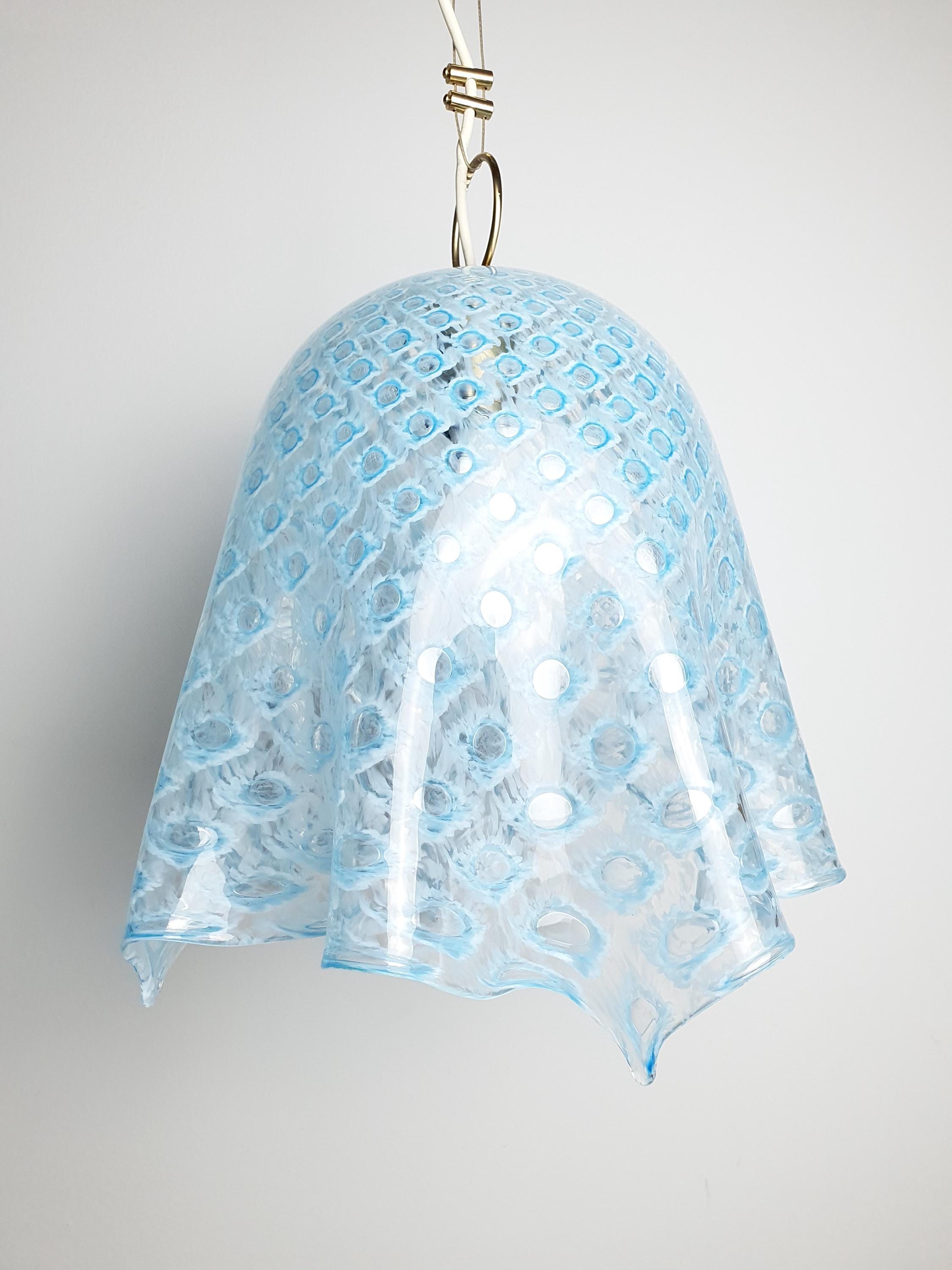 Vintage La Murrina Blue Bubbled Murano Glass Pendant Light