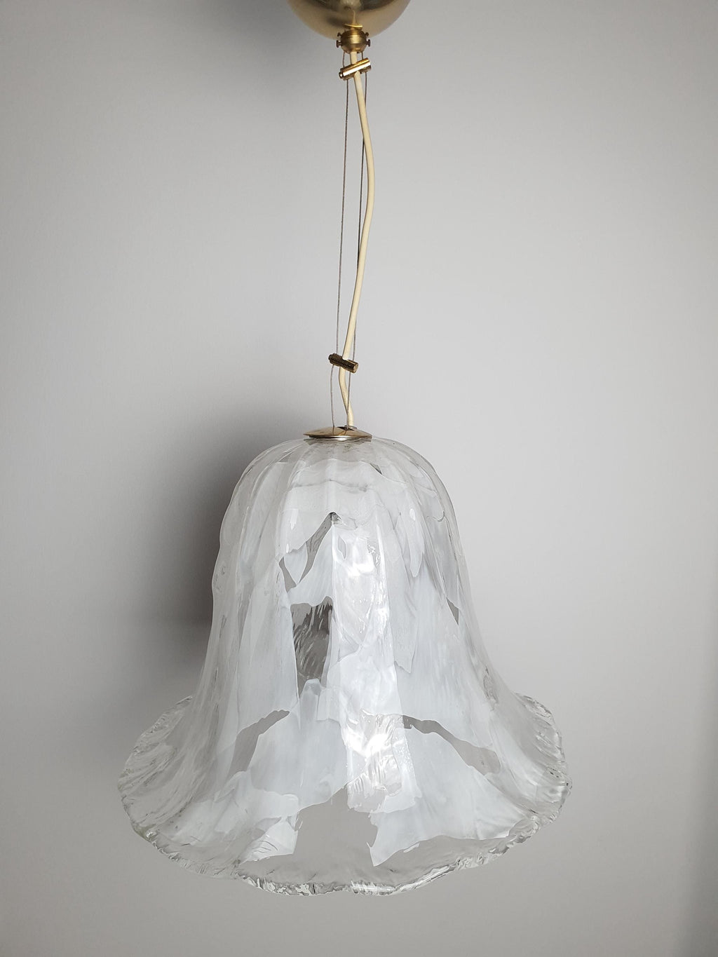 La Murrina Murano Glass Bell Pendant Light – Vintage Floral Design, White & Clear Handblown Glass