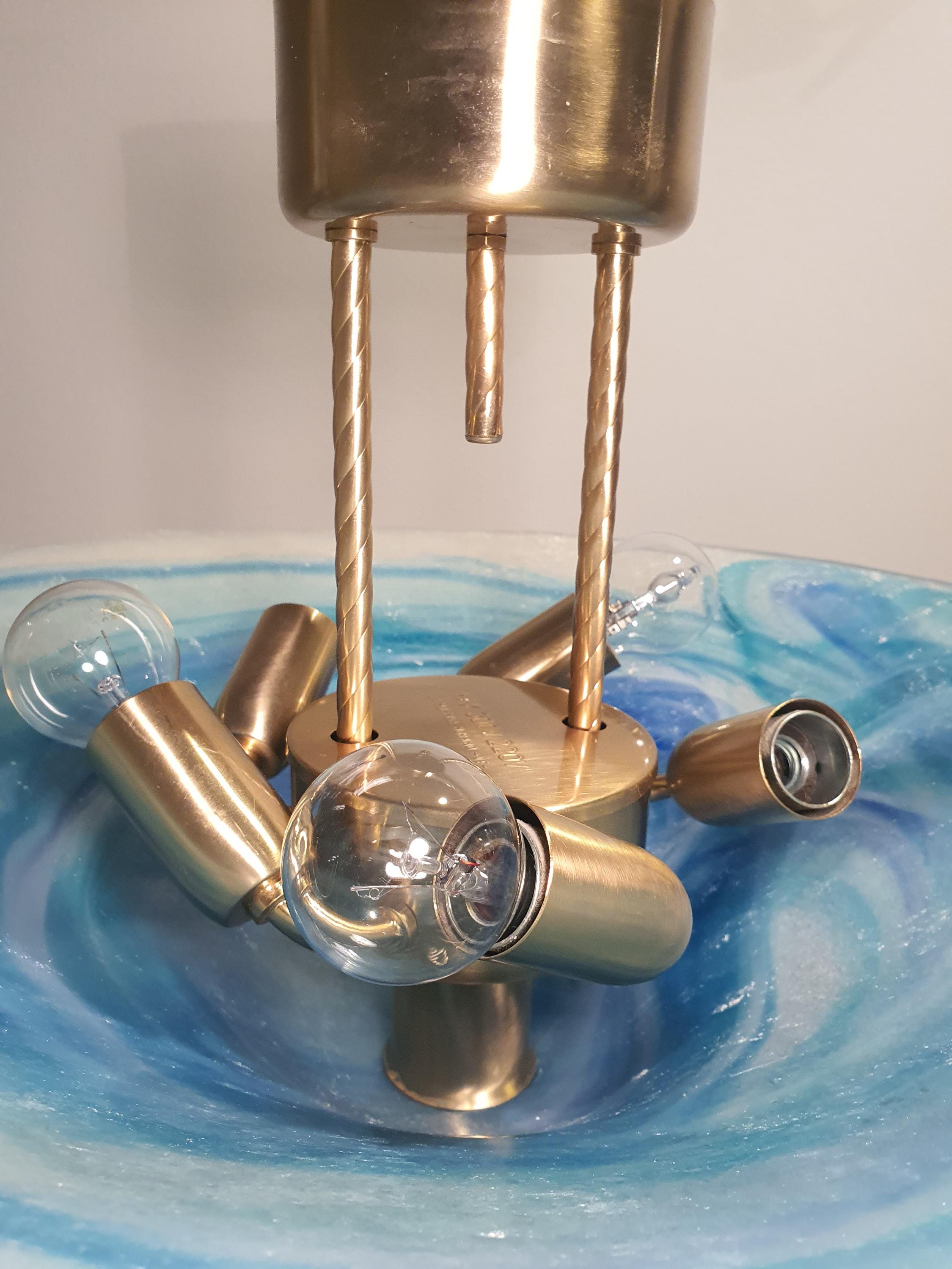 La Murrina Murano Glass Flush Mount Light: Space Blue Bowl with Golden Base