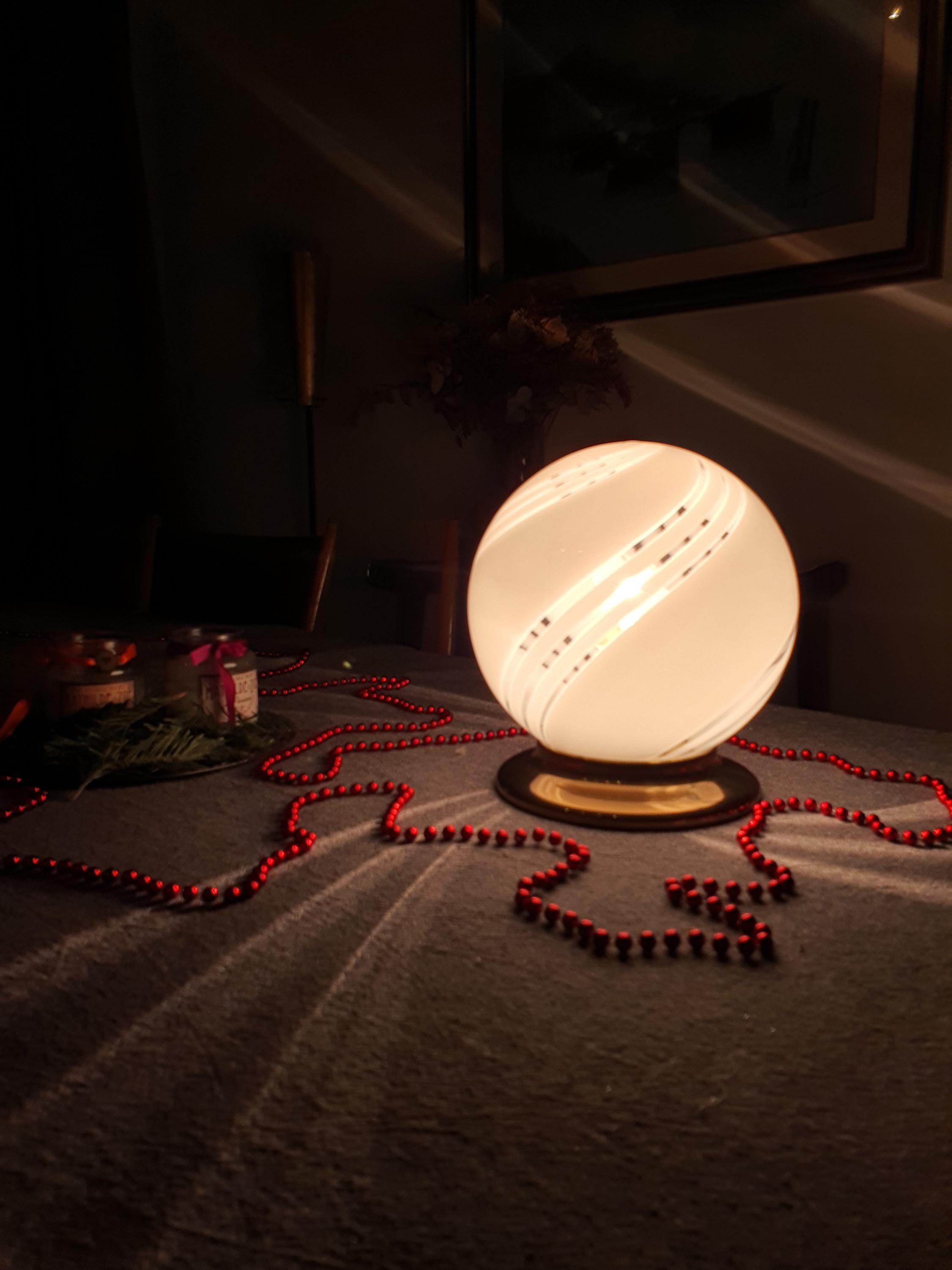 Murano Glass Swirl Globe Table Lamp: MCM Italian Minimalist Bedside Light