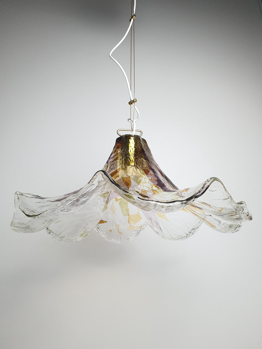 La Murrina Green & Purple Organic Pendant Light | Vintage Murano Glass Fazzoletto Lamp