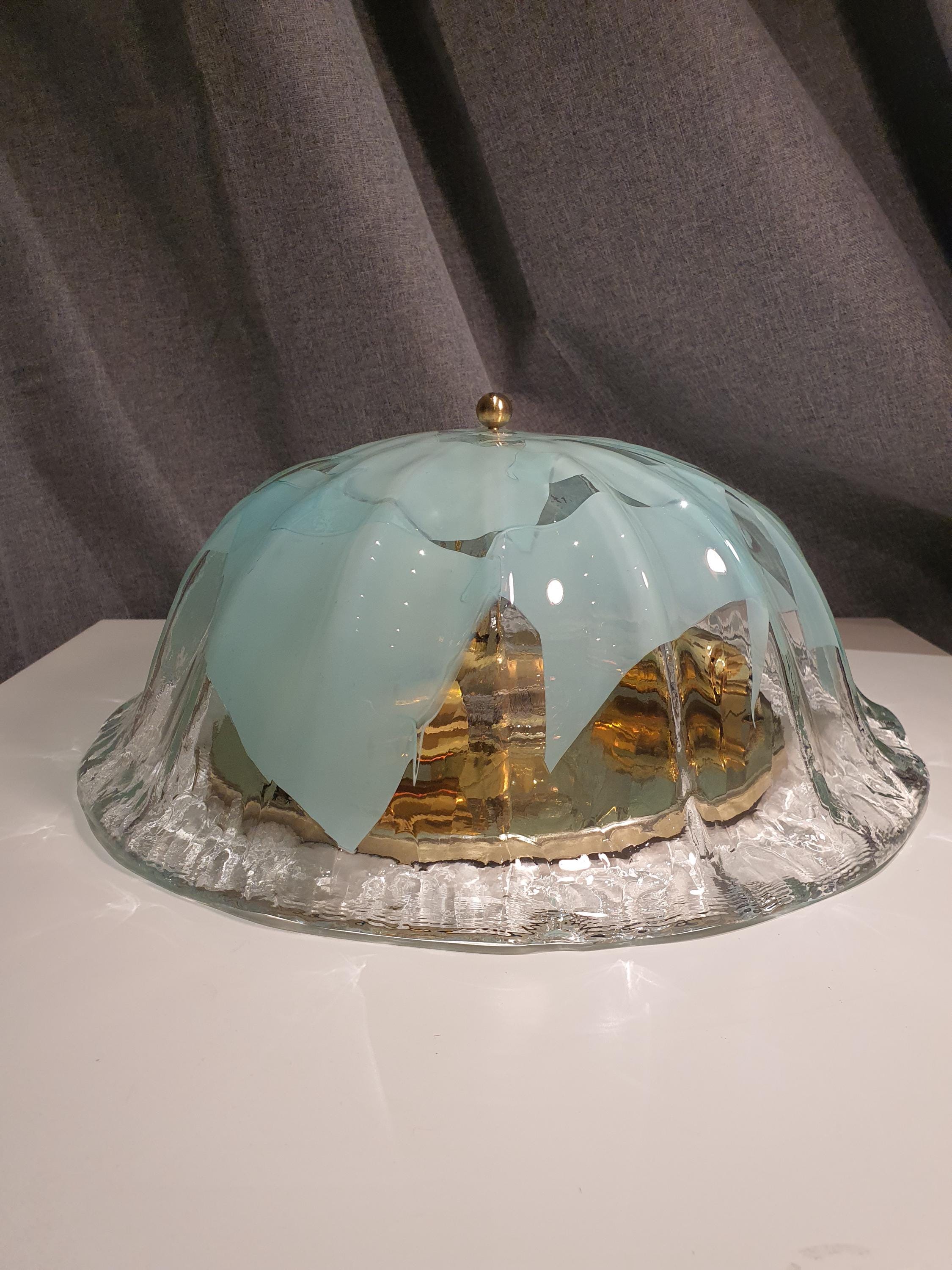 La Murrina Murano Glass Sconce: Art Deco Baby Blue Floral Flush Mount