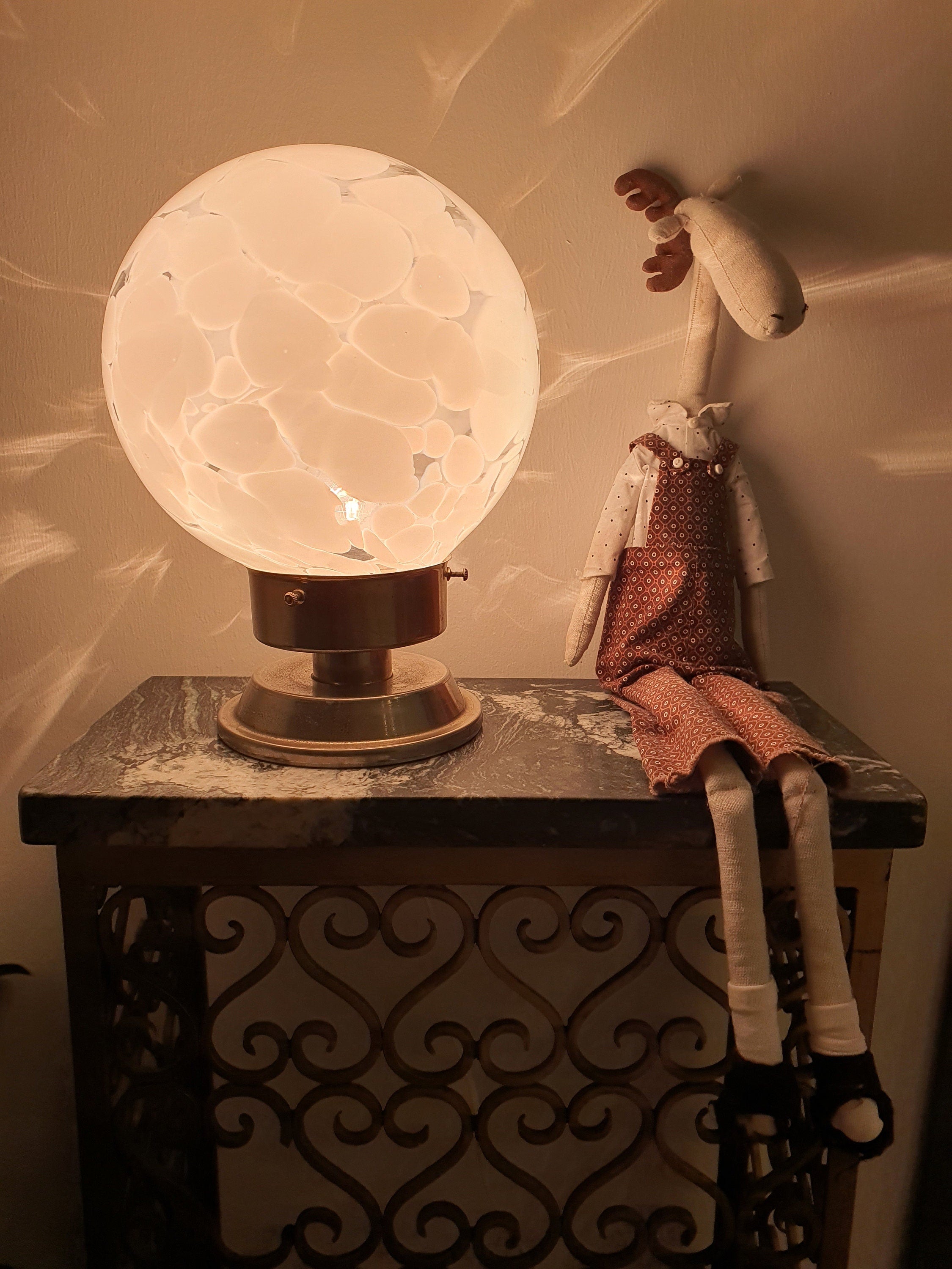 Murano Glass Globe Lamp: 1970s Italian Space Age Bedside Light