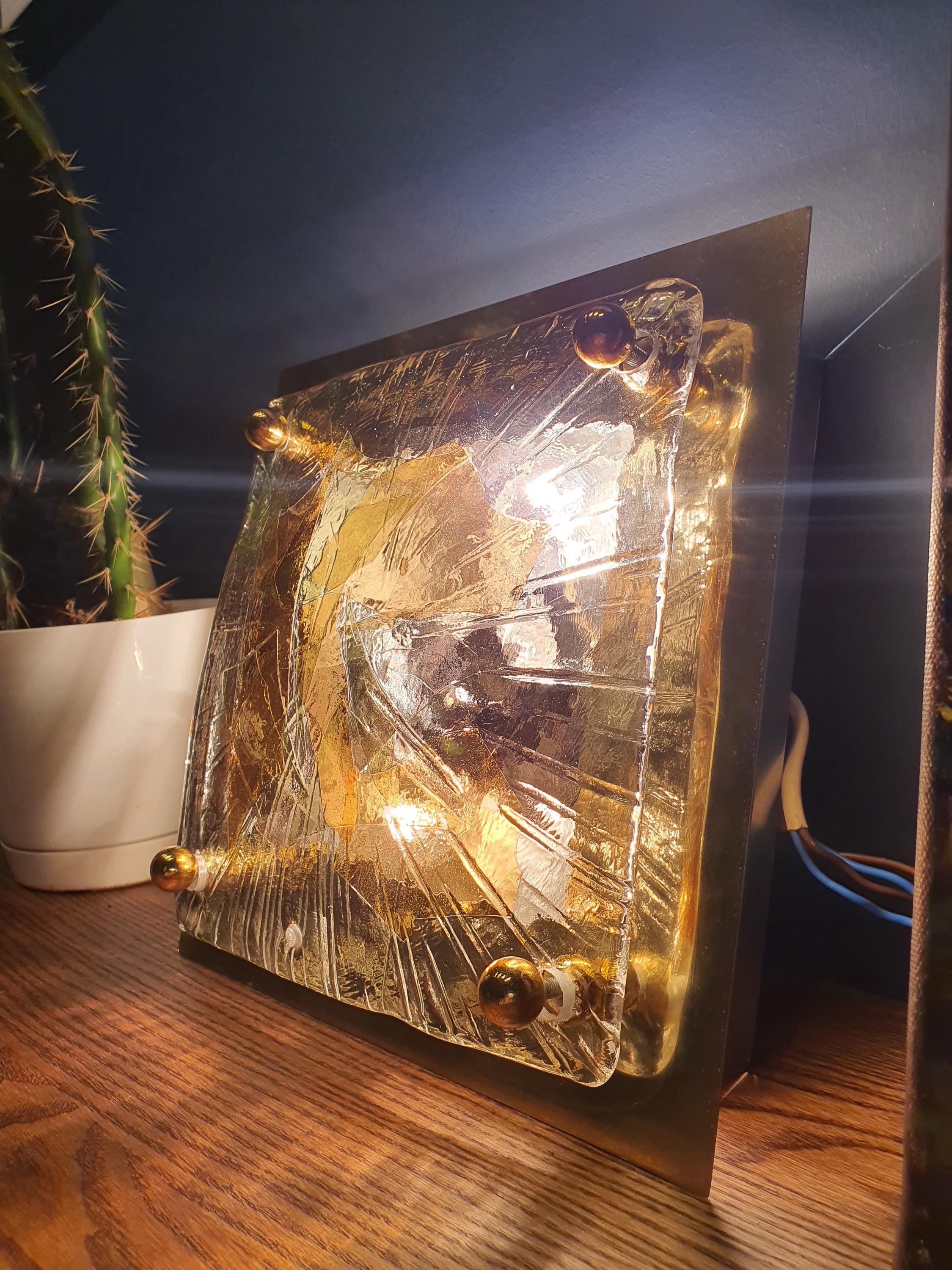 La Murrina organic shape square flush mount in handcrafted Murano glass | clear glass golden base art nouveau luxurious ceiling wall light