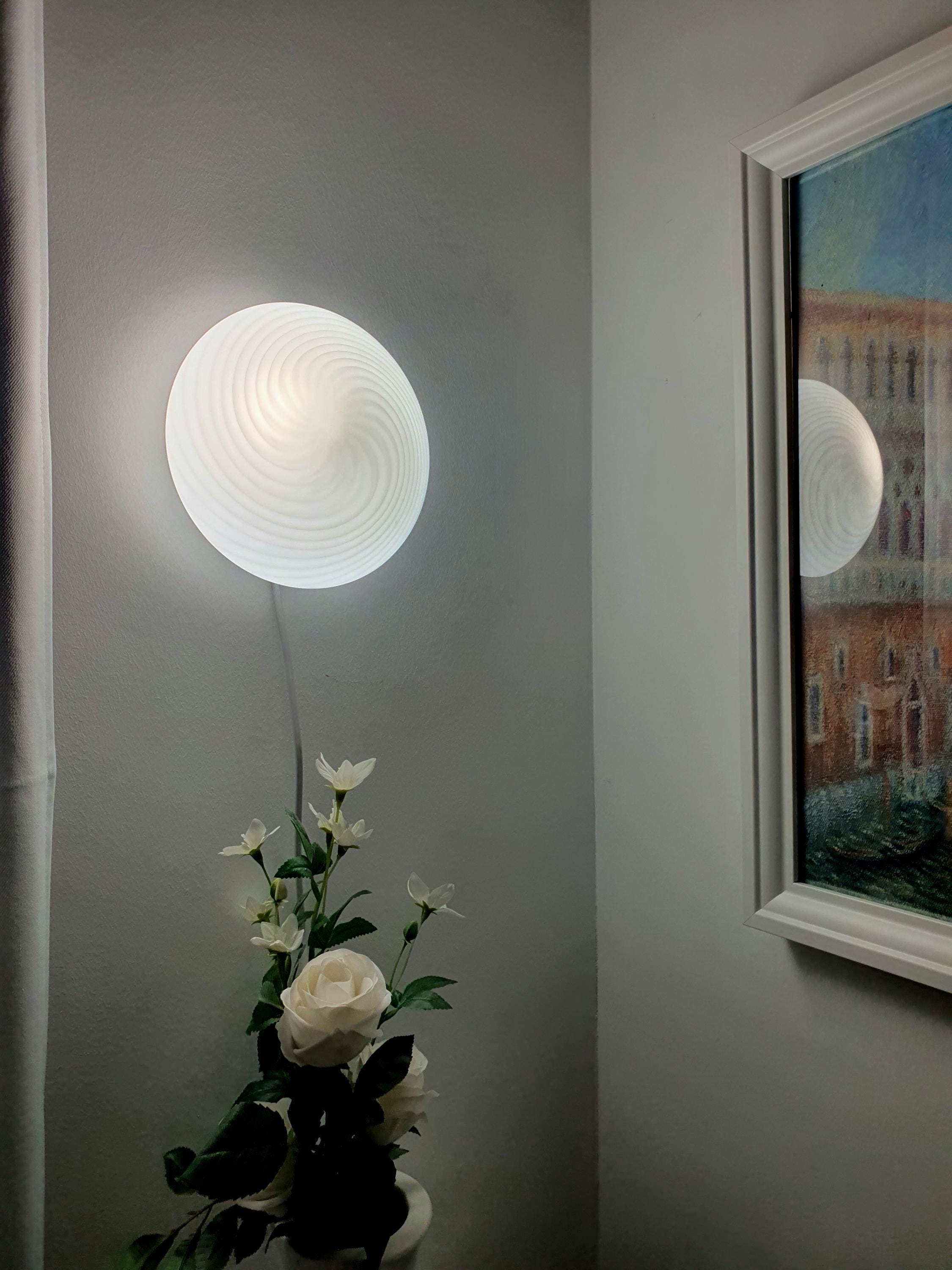 Vintage Murano glass white swirl flush mount ceiling light, 1970s–80s, Italy