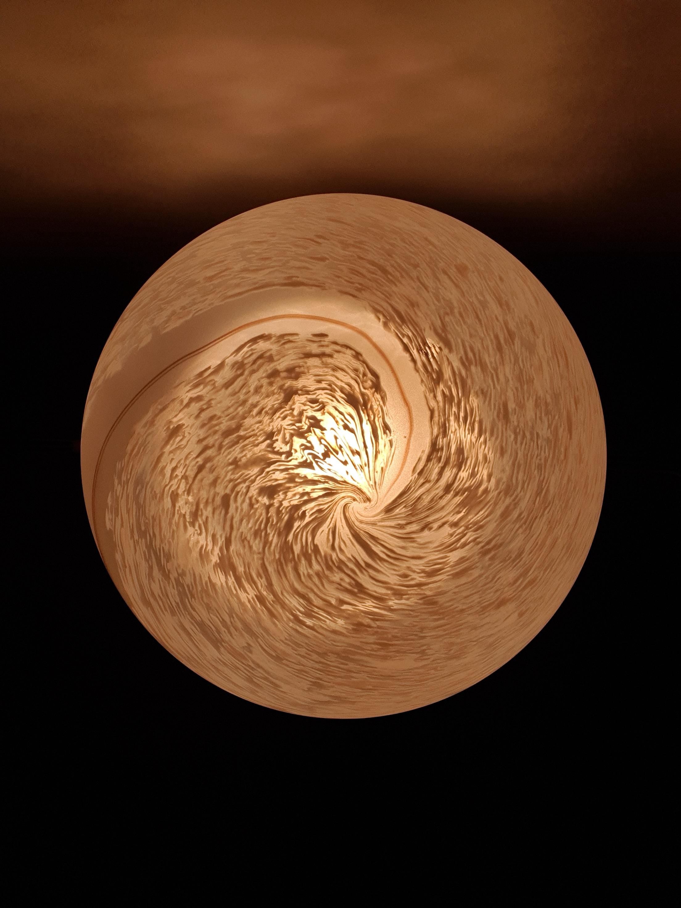 Murano Glass Pendant Light: Retro White Swirl Globe, Mid-Century Scandinavian Lamp