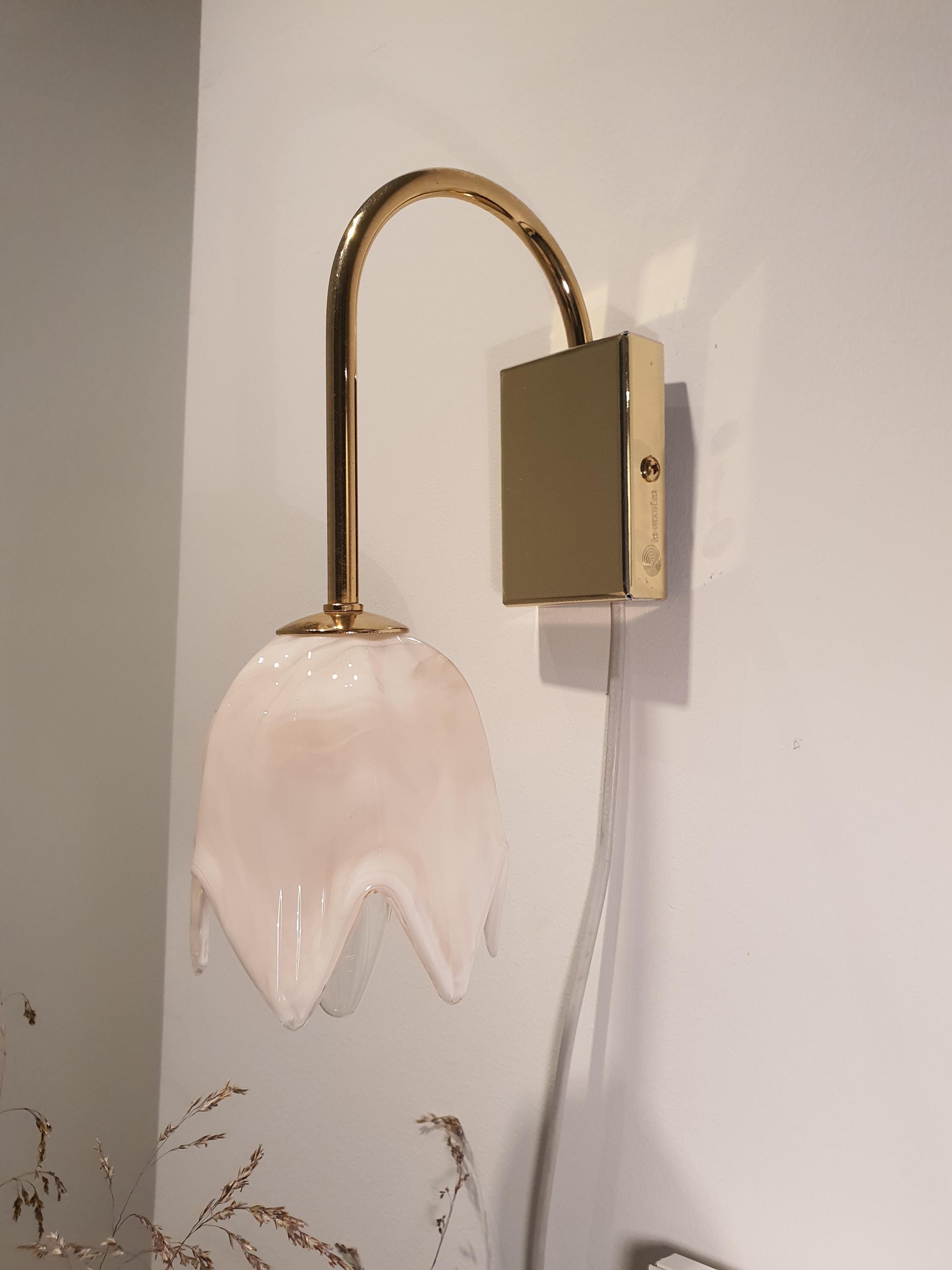 La Murrina Murano Glass Wall Sconce: Tulip Pink Floral Art Deco Lamp