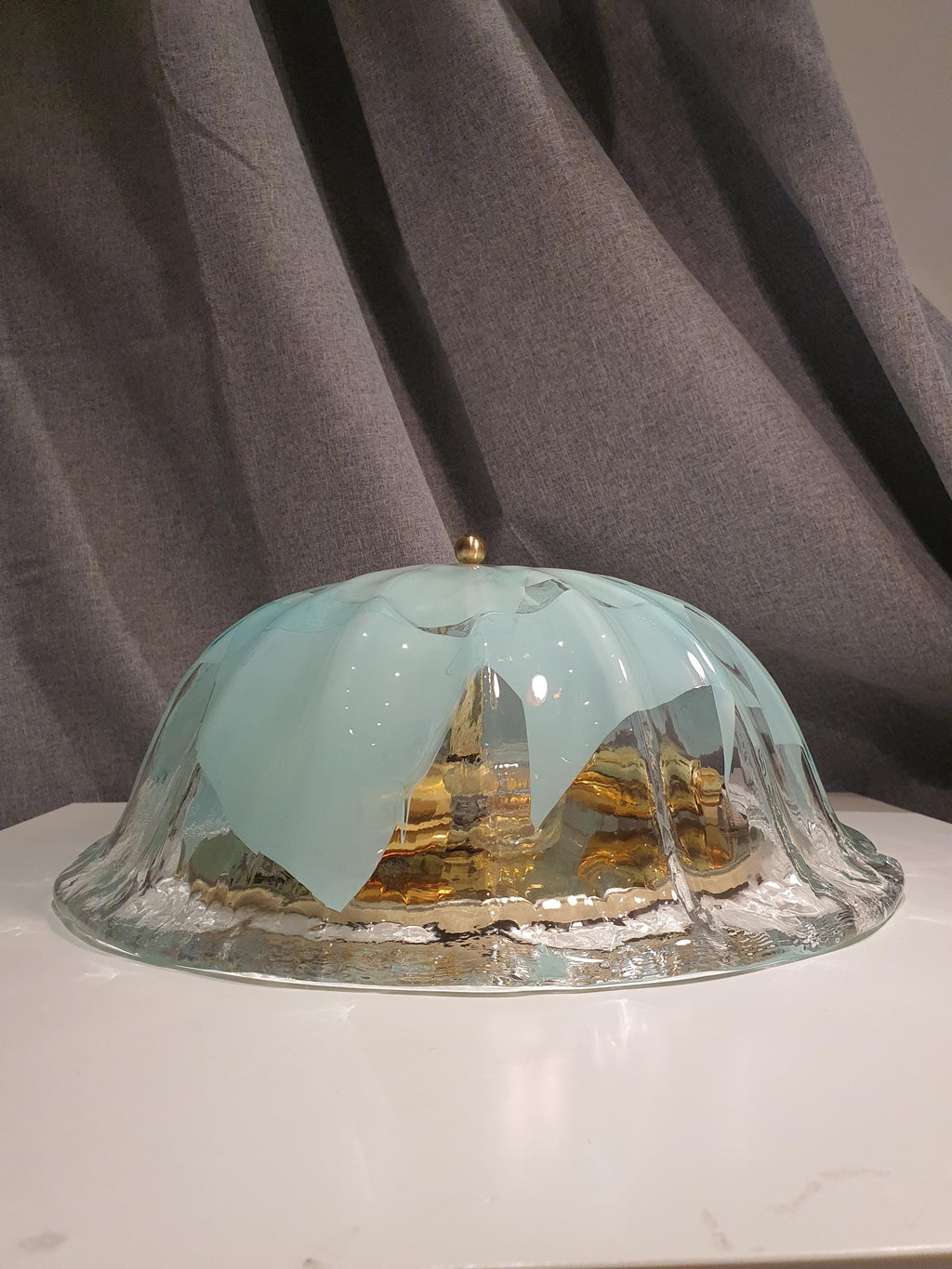 La Murrina Murano Glass Sconce: Art Deco Baby Blue Floral Flush Mount