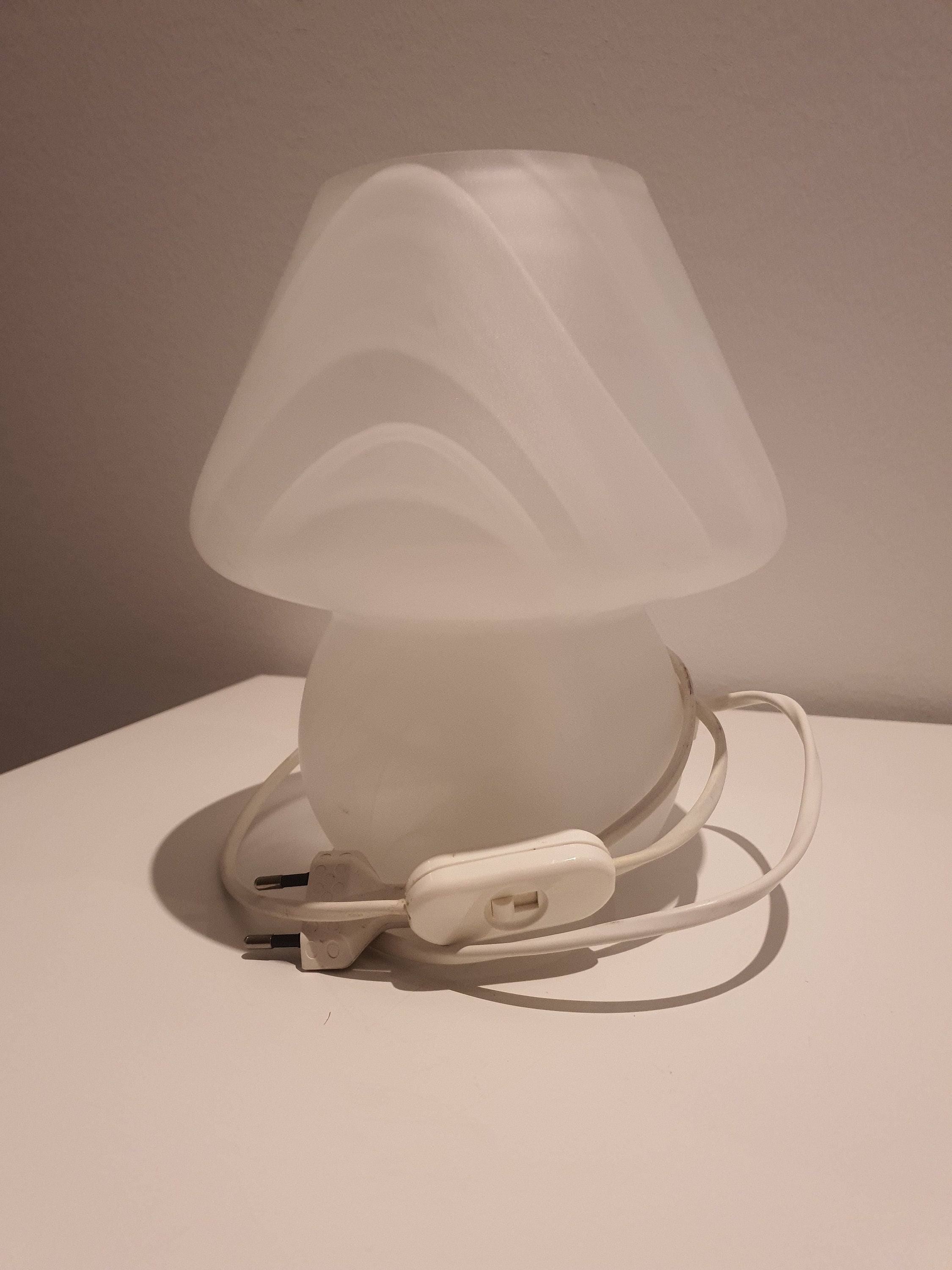 Vintage Murano Glass Mushroom Table Lamp: White Swirl Italian MCM
