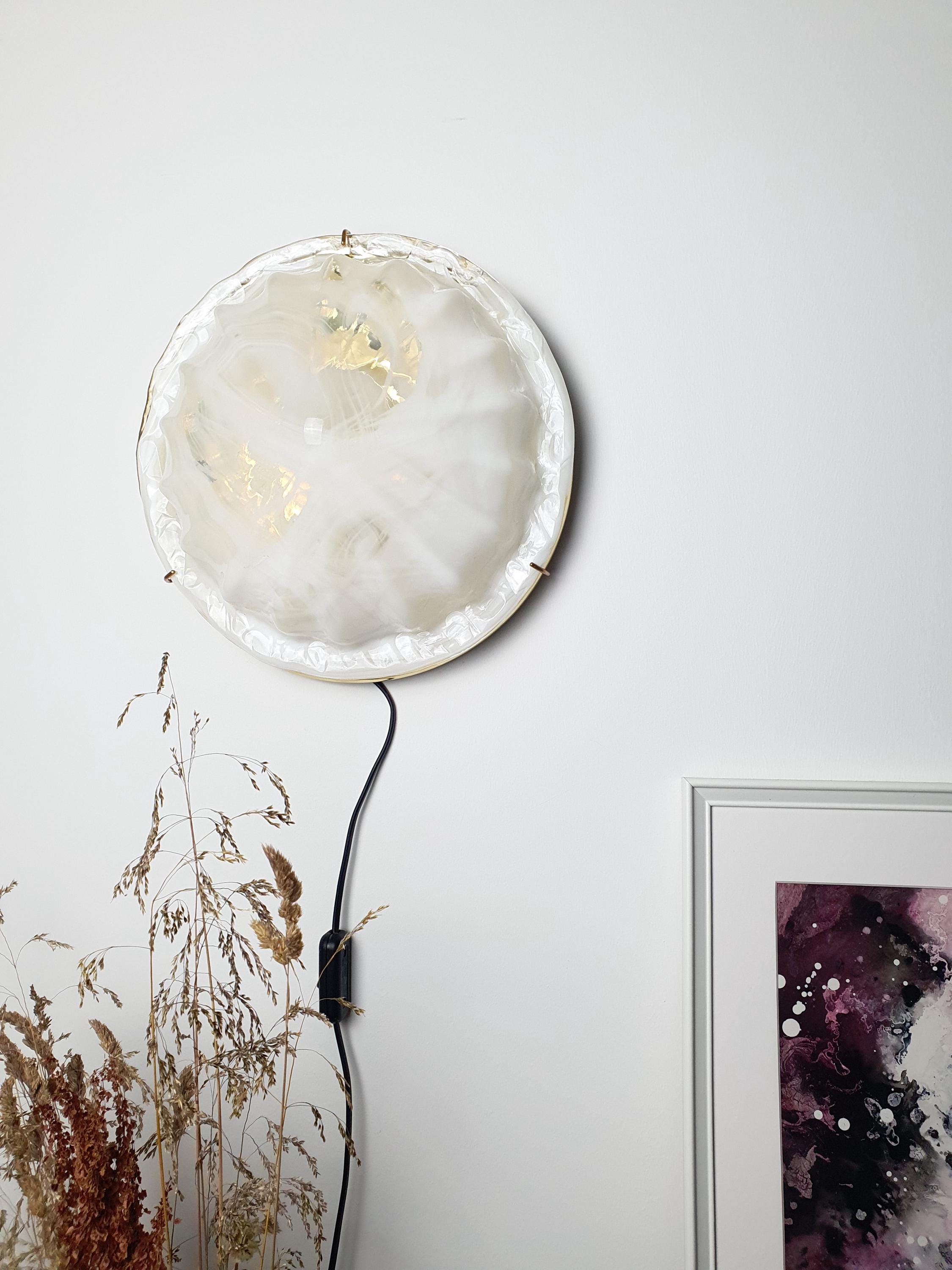 La Murrina Murano Glass White Shell Flush Mount or Wall Sconce Gold Base