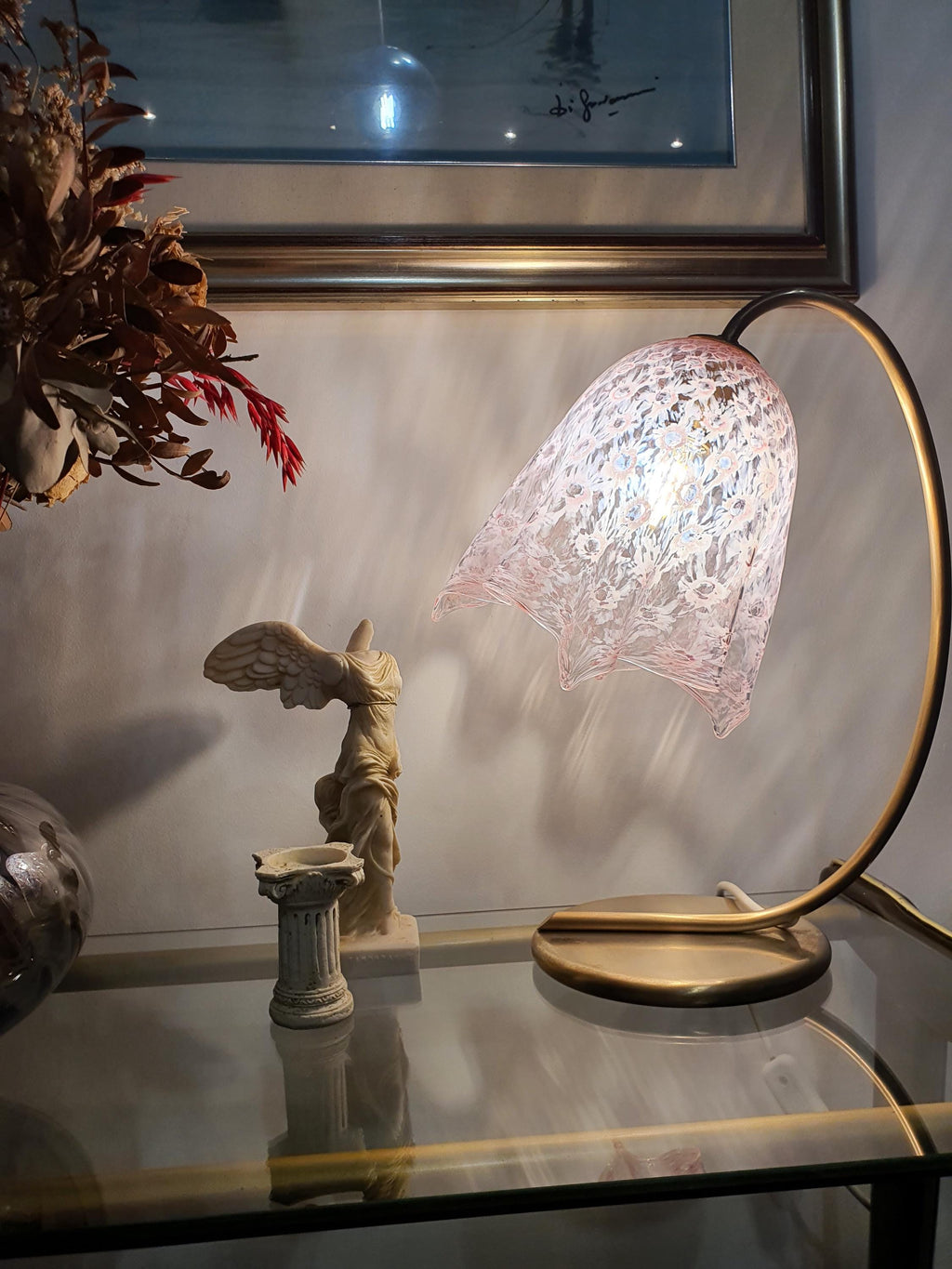 La Murrina Vintage Murano Glass Desk Lamp: Pink Handkerchief Fazzoletto Design